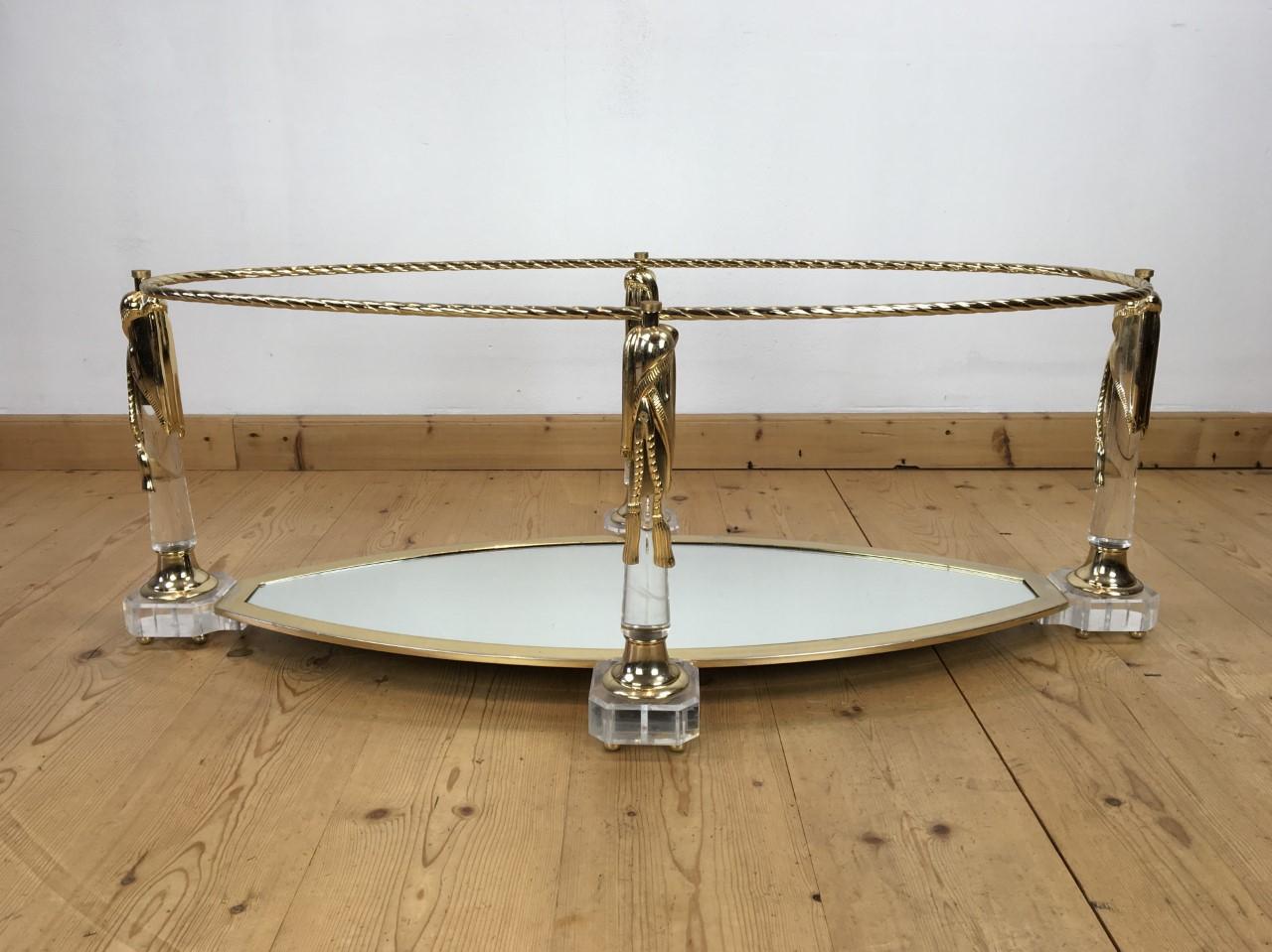 Lucite Coffee Table with Gilt Tassels and Rope, Mirror Glass and Beveled Glass 9