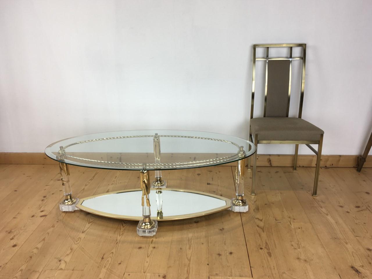 Lucite Coffee Table with Gilt Tassels and Rope, Mirror Glass and Beveled Glass 12