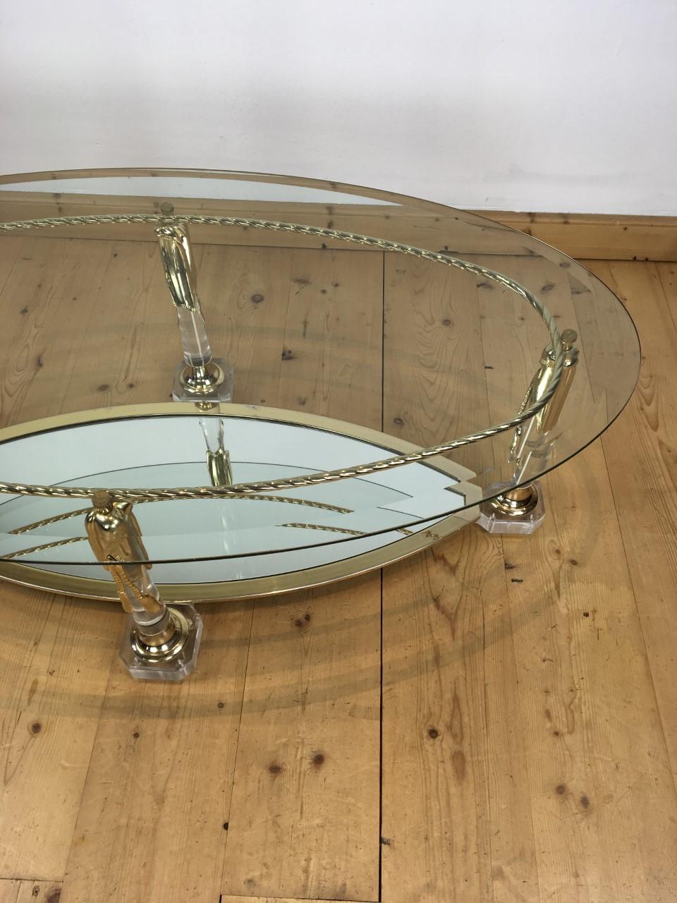 Lucite Coffee Table with Gilt Tassels and Rope, Mirror Glass and Beveled Glass In Good Condition In Antwerp, BE
