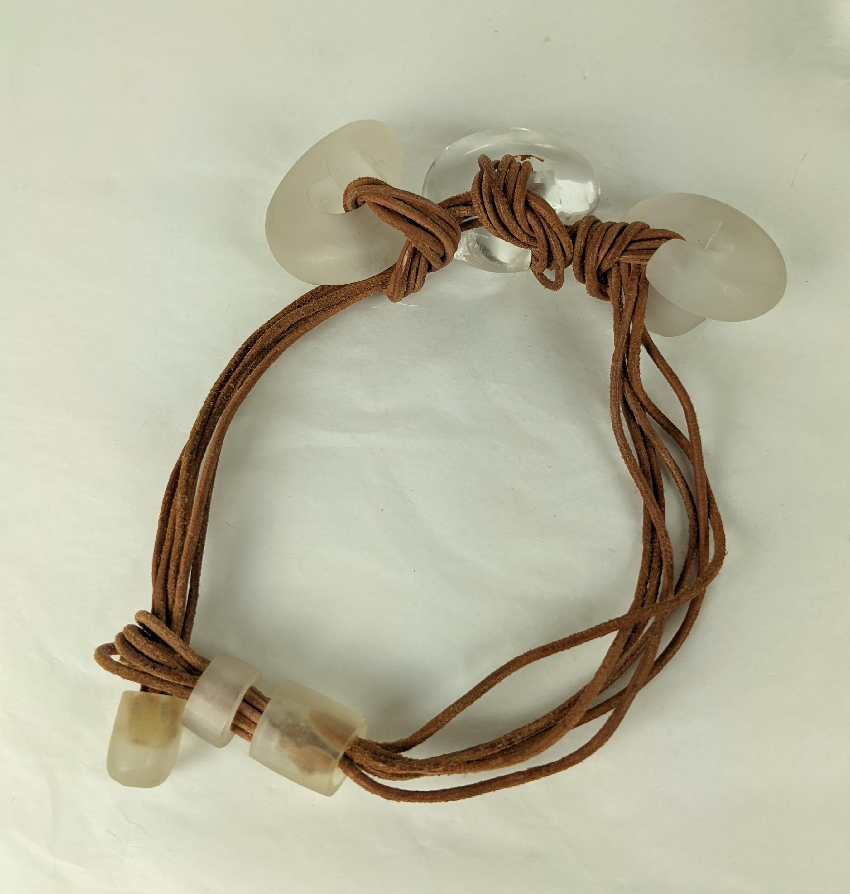 Lucite Coil and Rawhide Pendant Necklace In Good Condition For Sale In New York, NY