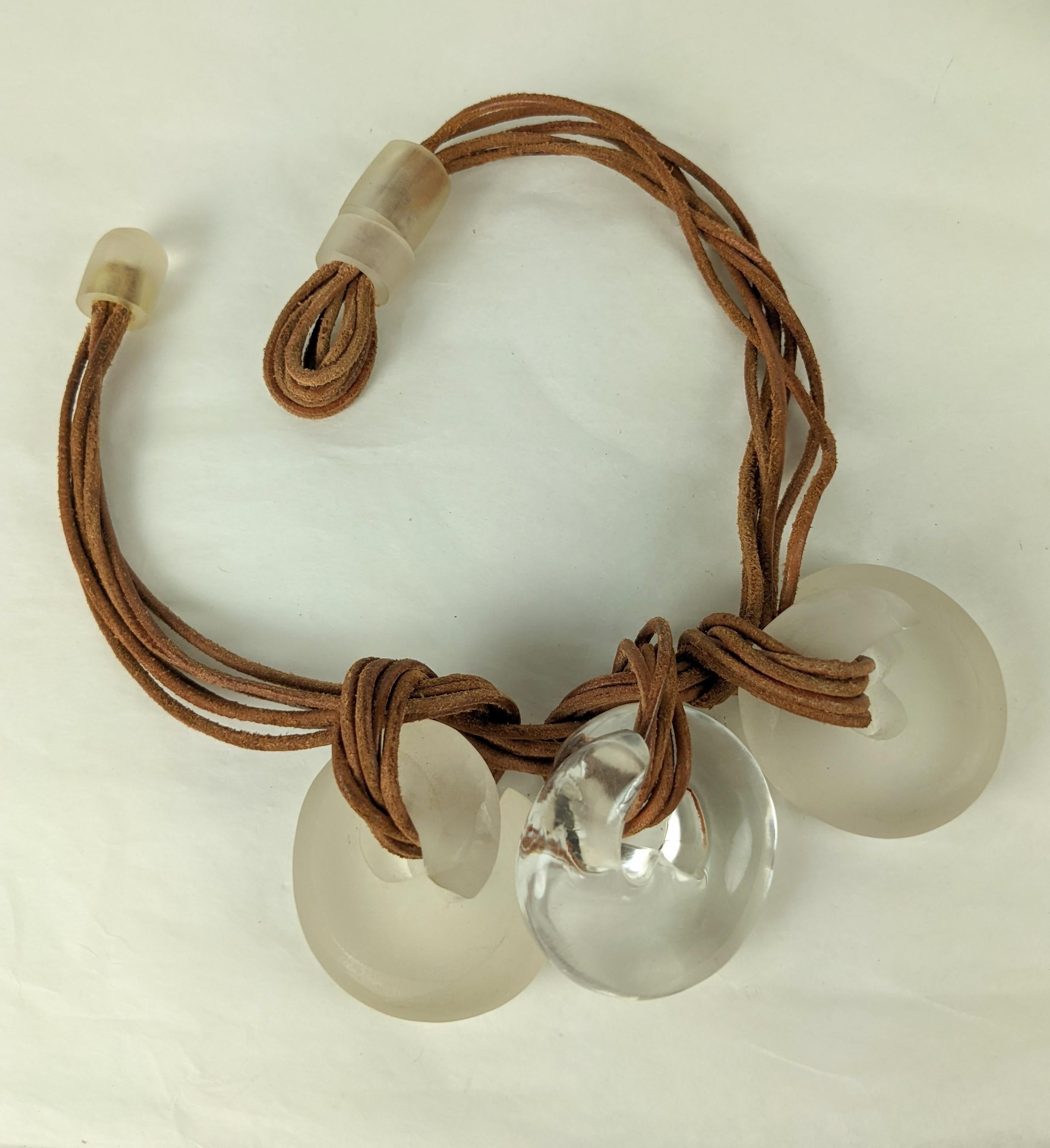 Women's or Men's Lucite Coil and Rawhide Pendant Necklace For Sale