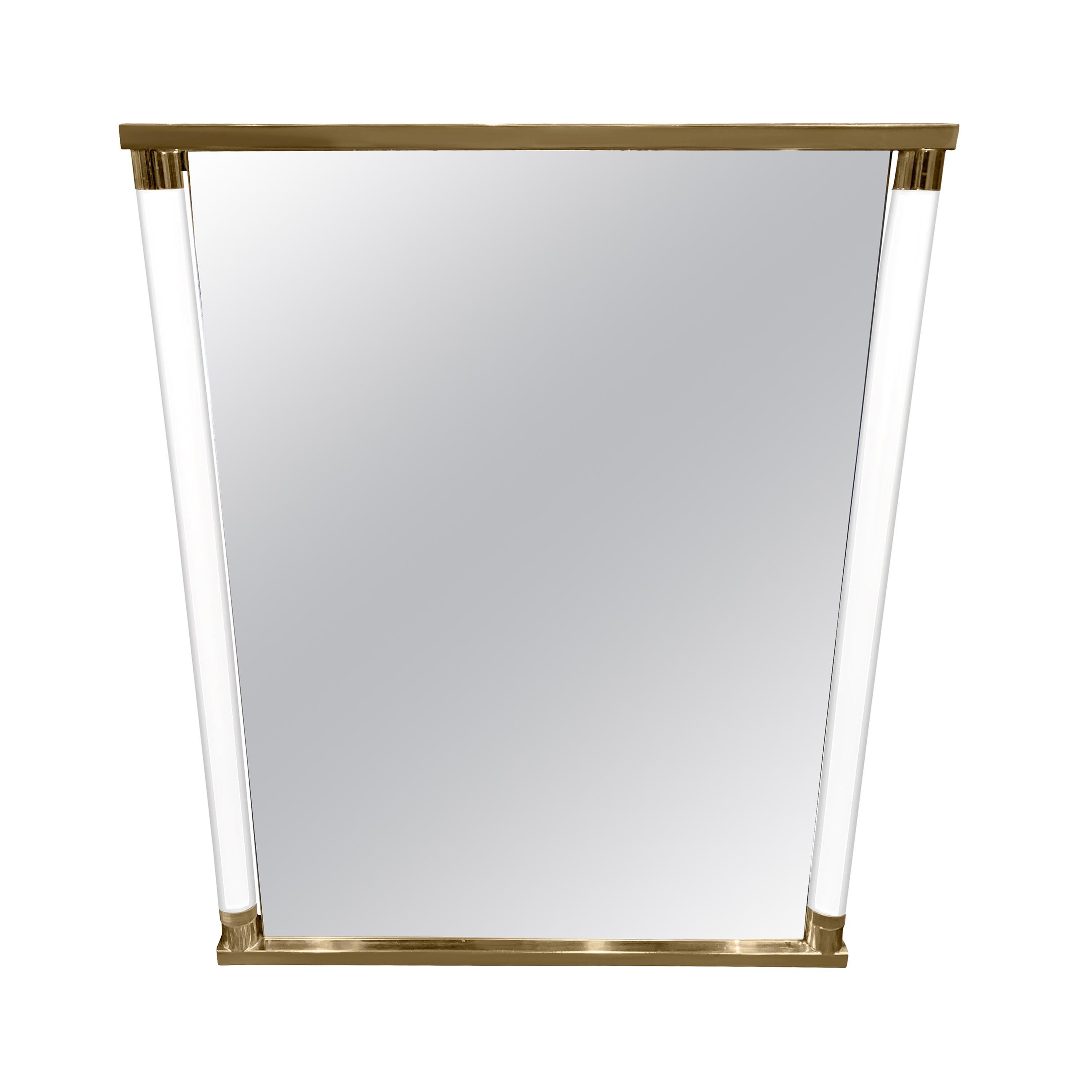 Lucite Column Framed Mirror, Italy, Midcentury