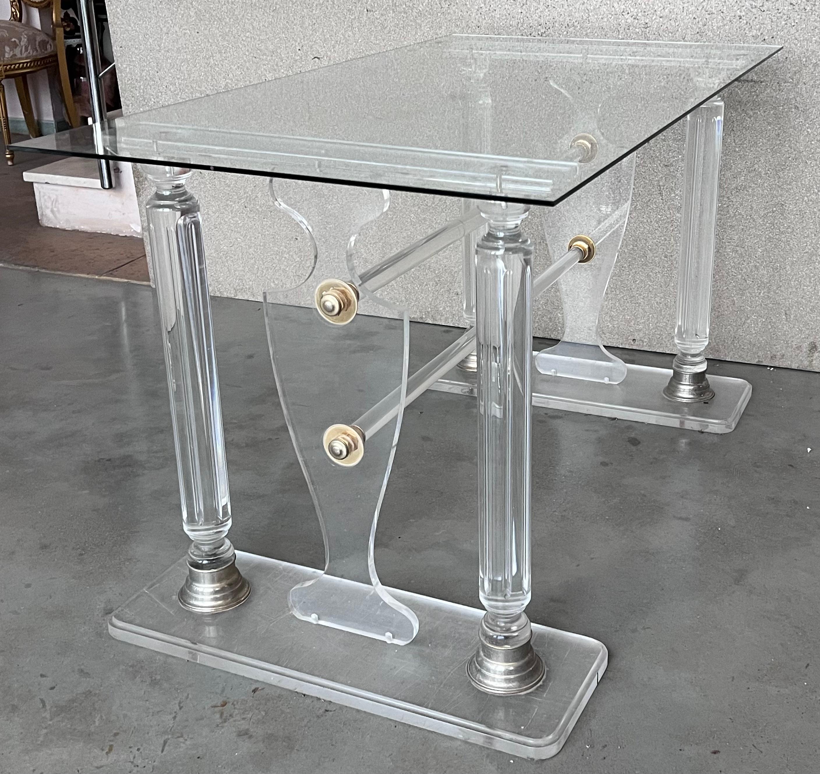 Glass Lucite Console or Dining Table in the Manner of Karl Springer For Sale