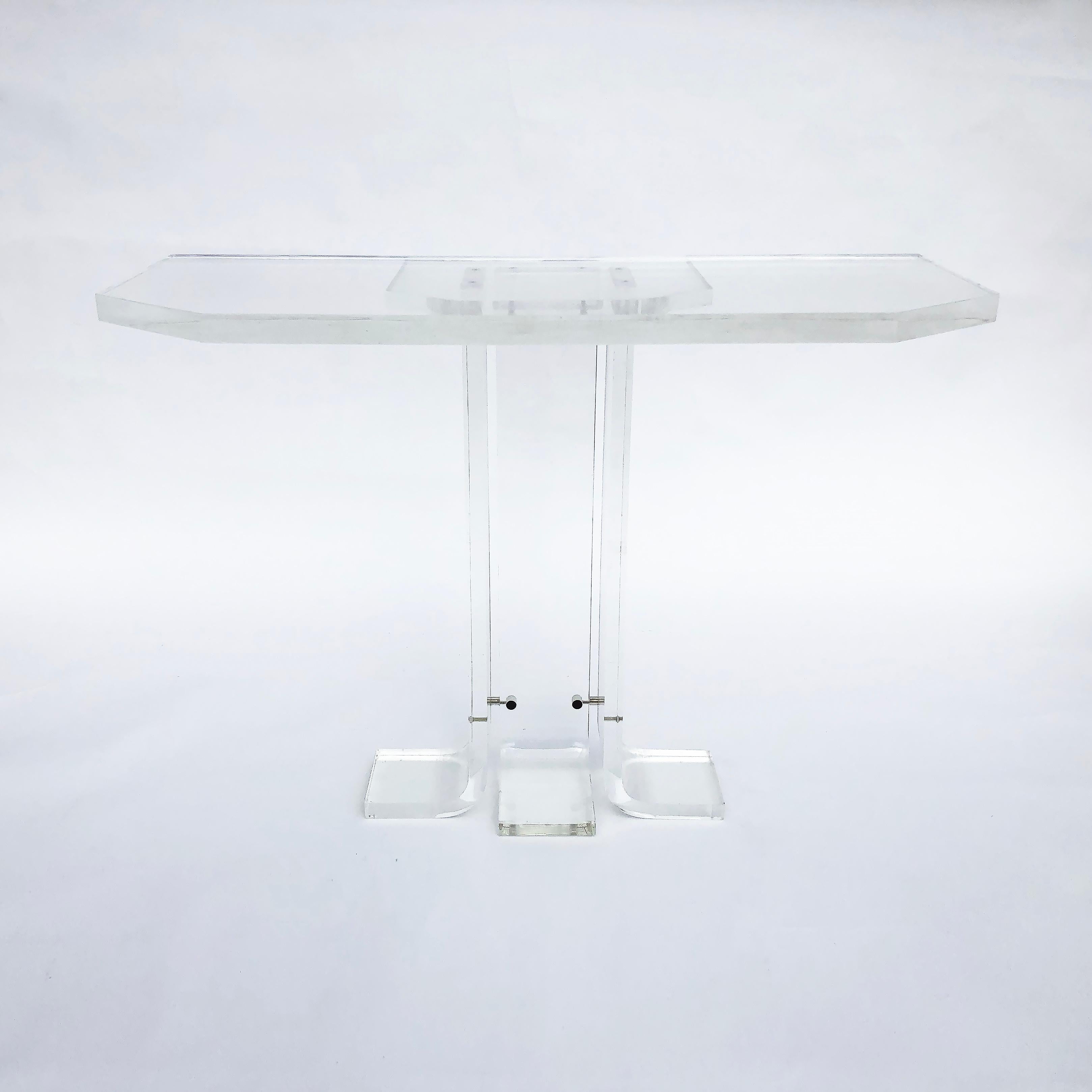 American Lucite Console Table 1970s Hollywood Regency Vintage Acrylic Perspex postmodern  For Sale