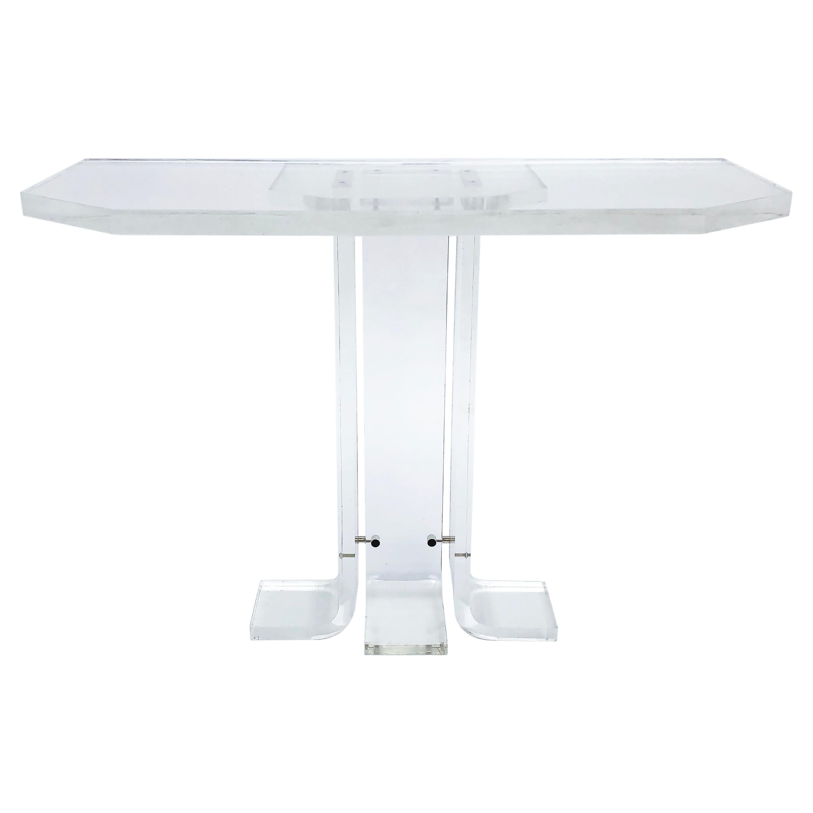 Lucite Console Table 1970s Hollywood Regency Vintage Acrylic Perspex postmodern  For Sale