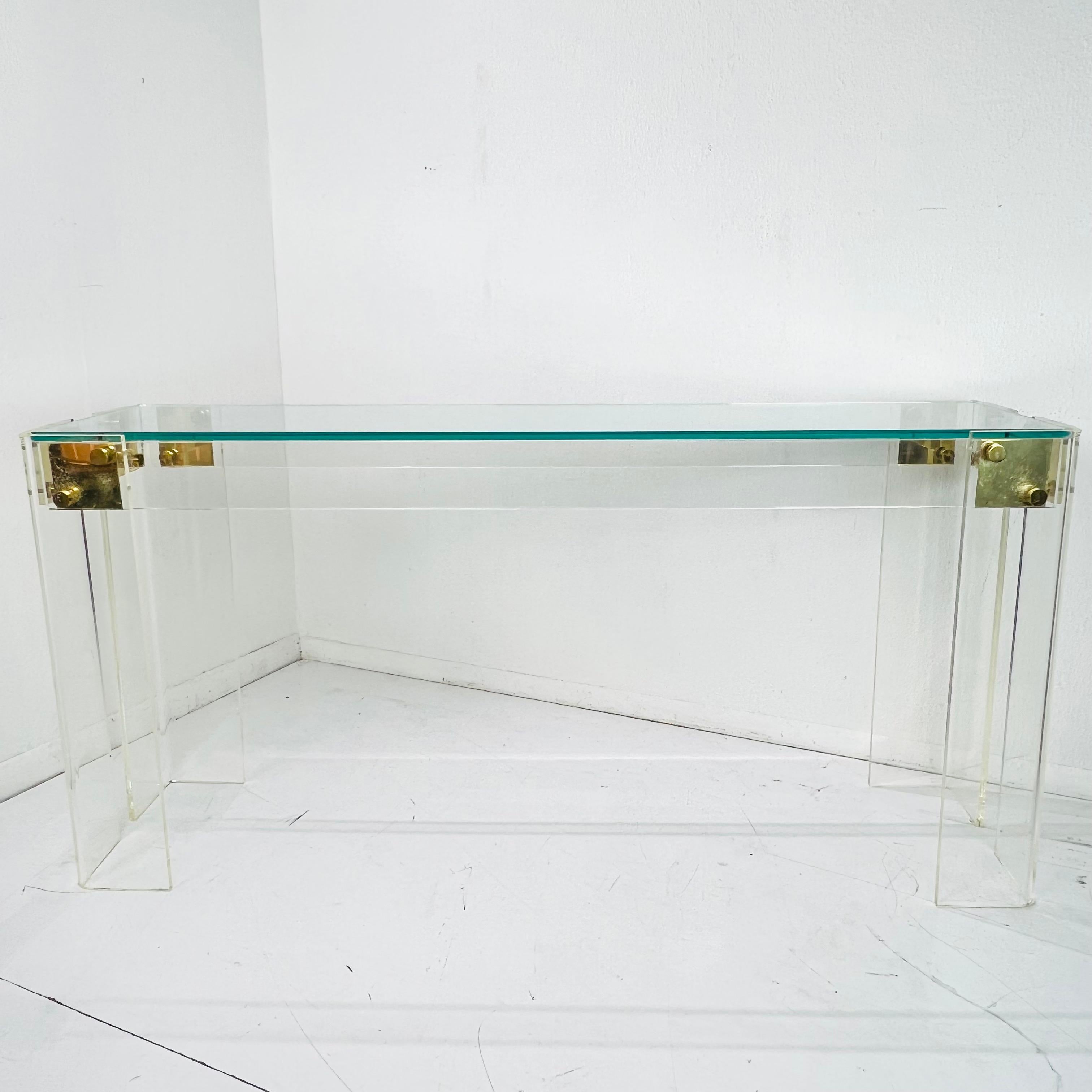 Hollywood Regency Lucite Console Table in the style of Charles Hollis Jones For Sale