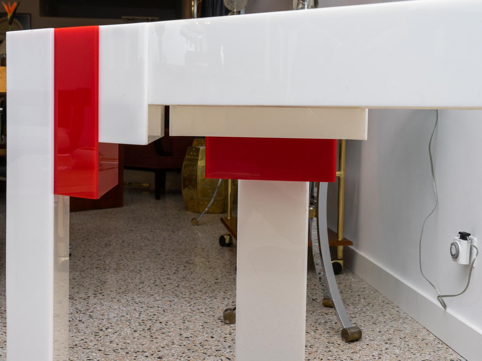 Lucite Console Table Red and White 3