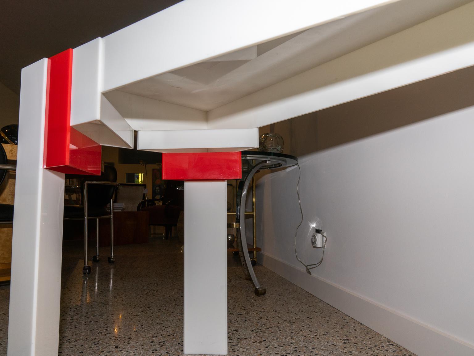 Lucite Console Table Red and White 5