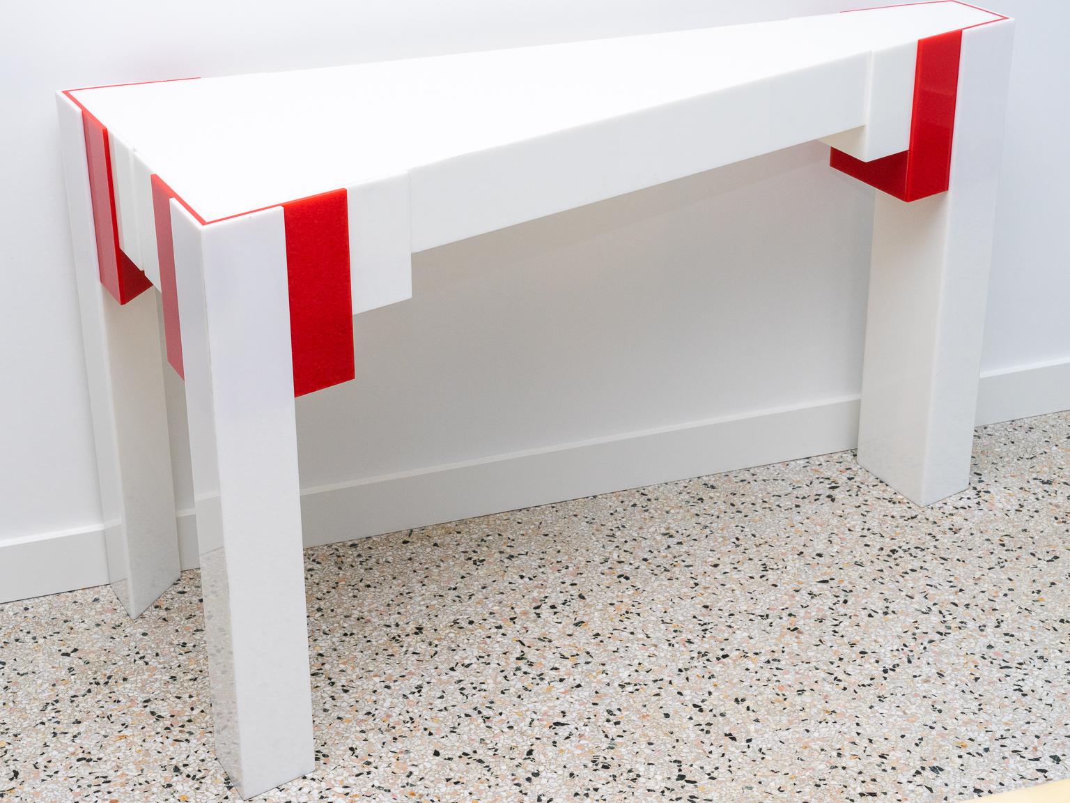 Mid-Century Modern Lucite Console Table Red and White