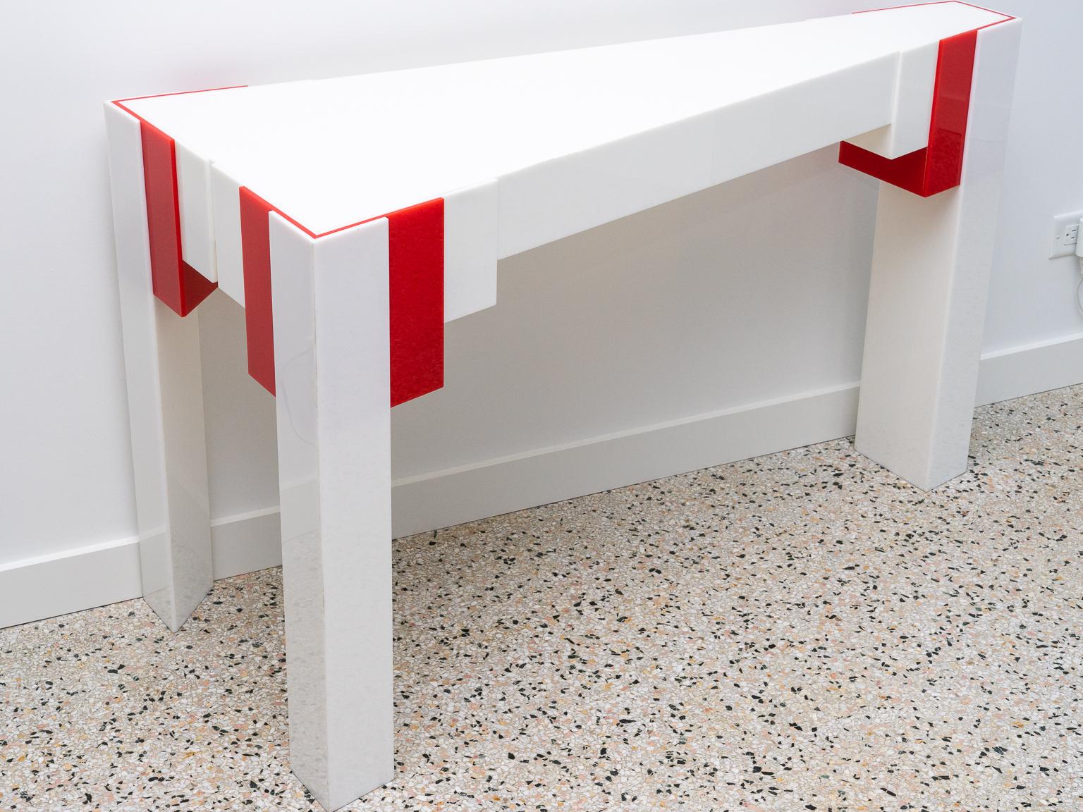 American Lucite Console Table Red and White