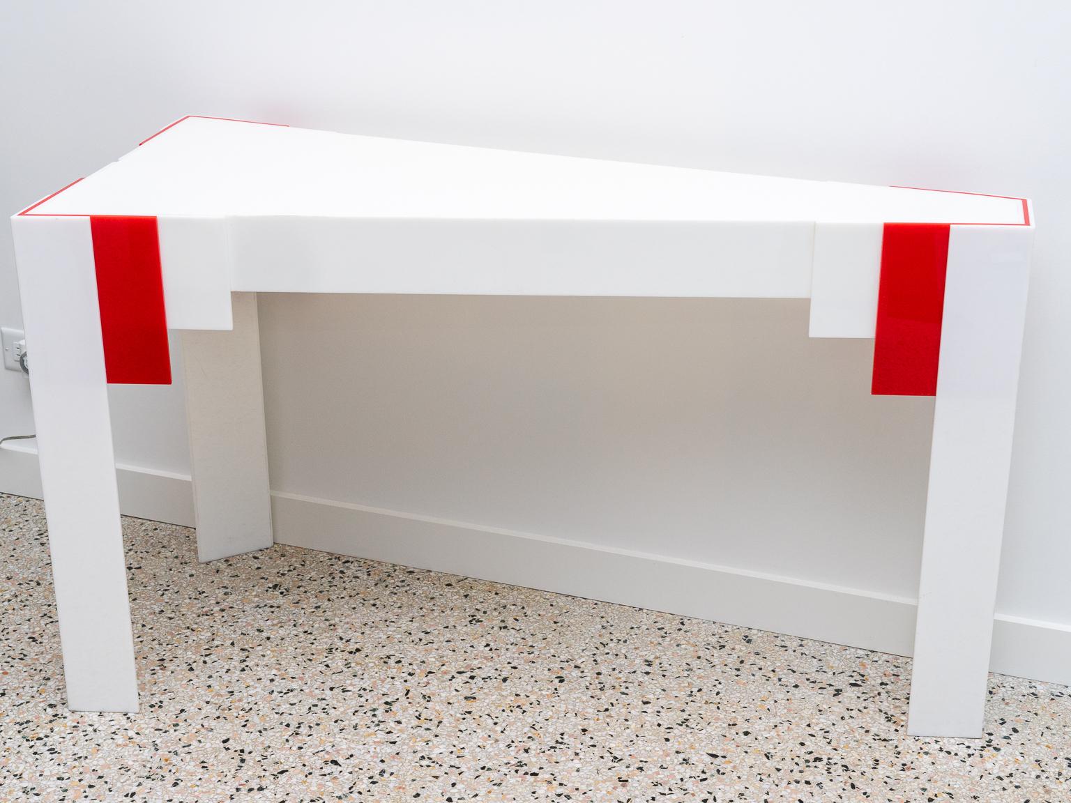 Hand-Crafted Lucite Console Table Red and White