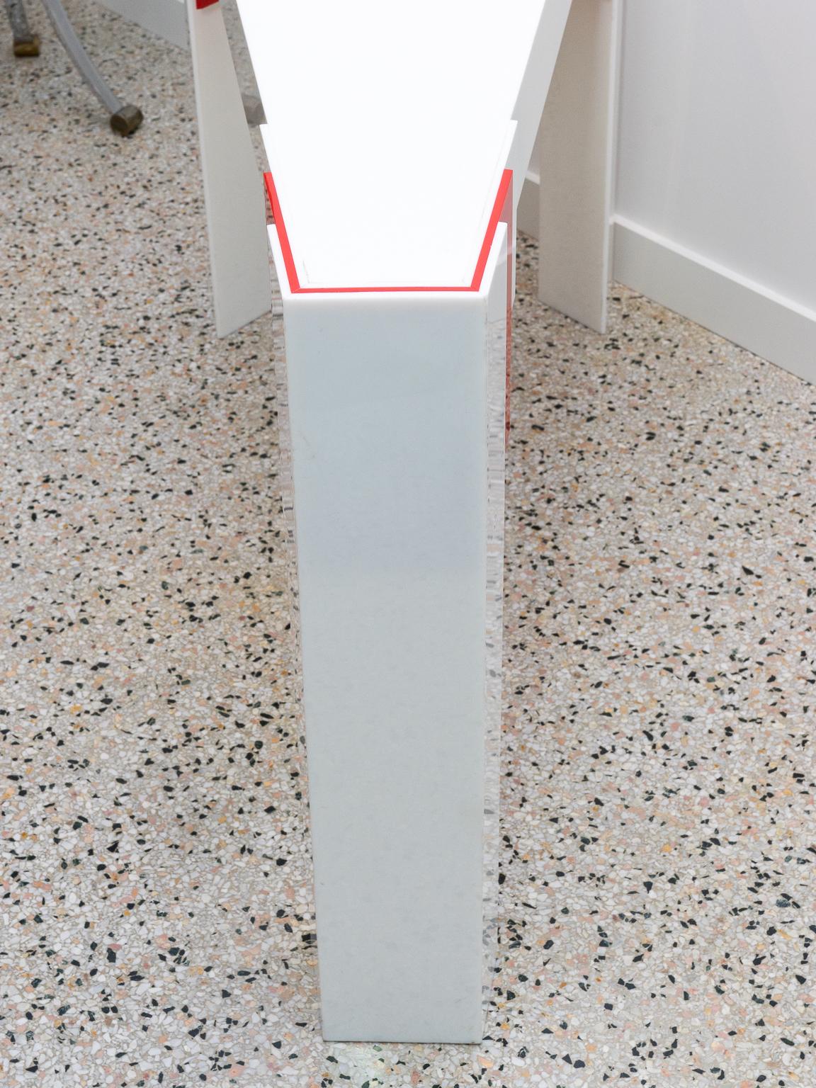 Lucite Console Table Red and White In Good Condition In West Palm Beach, FL