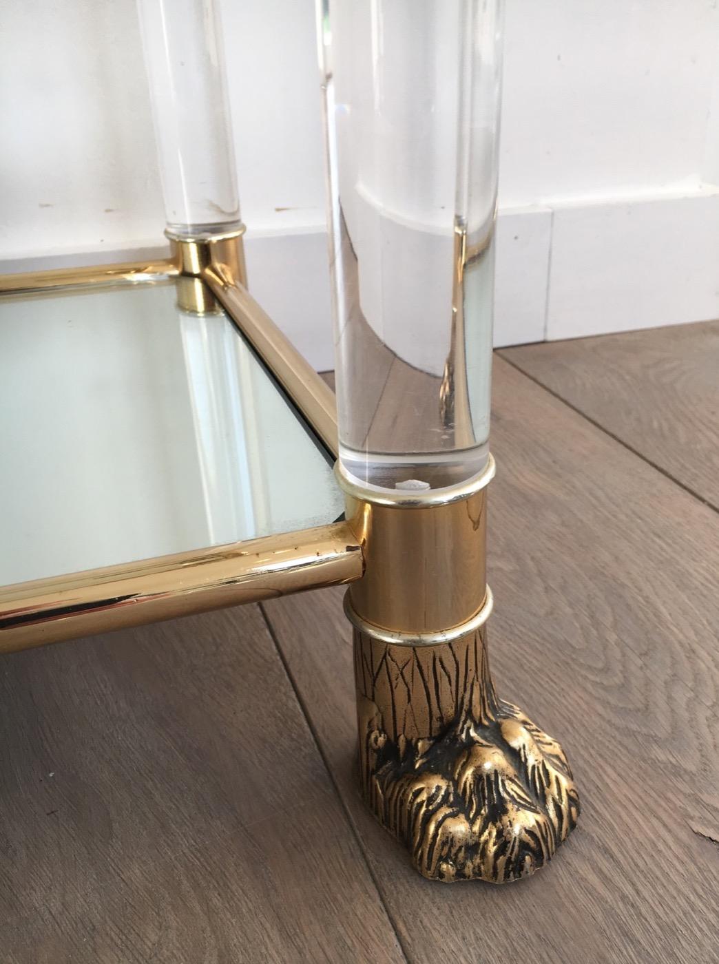 Late 20th Century Lucite Console Table with Gild Lion Heads and Claw Feet, French, circa 1970