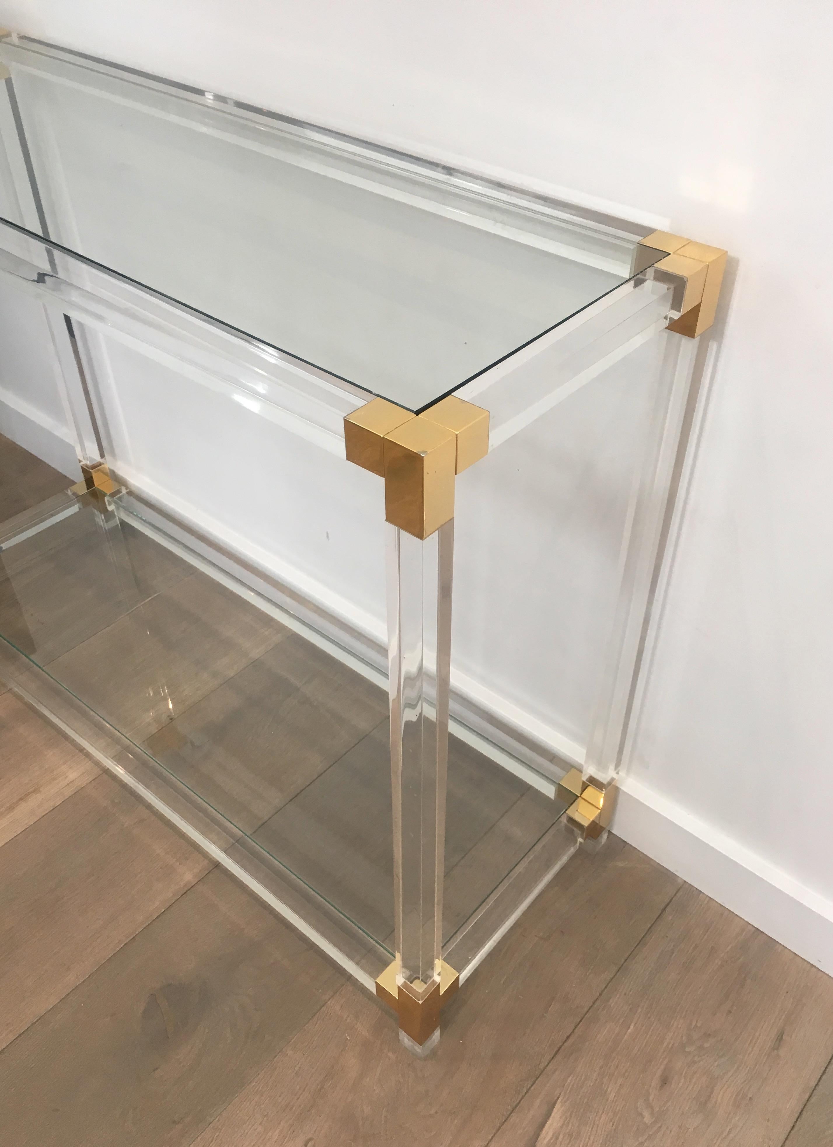 Lucite Console Table with Gold Gilt Corners, French, circa 1970 4