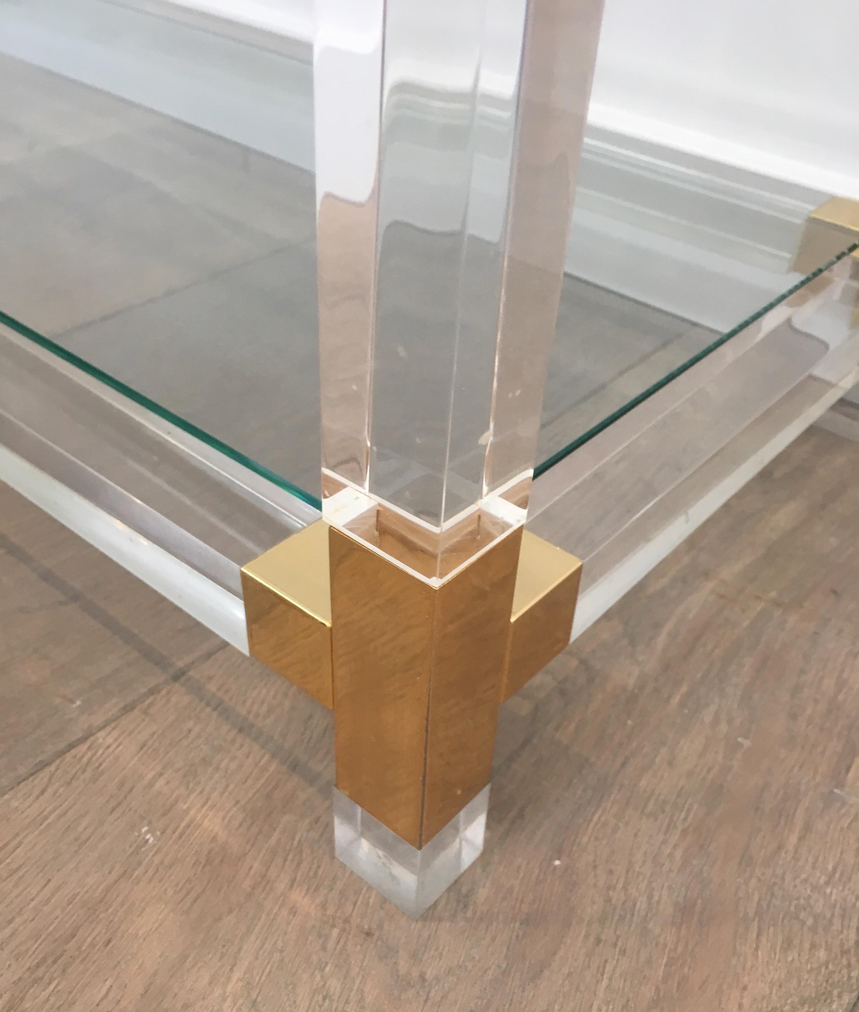 Lucite Console Table with Gold Gilt Corners, French, circa 1970 8