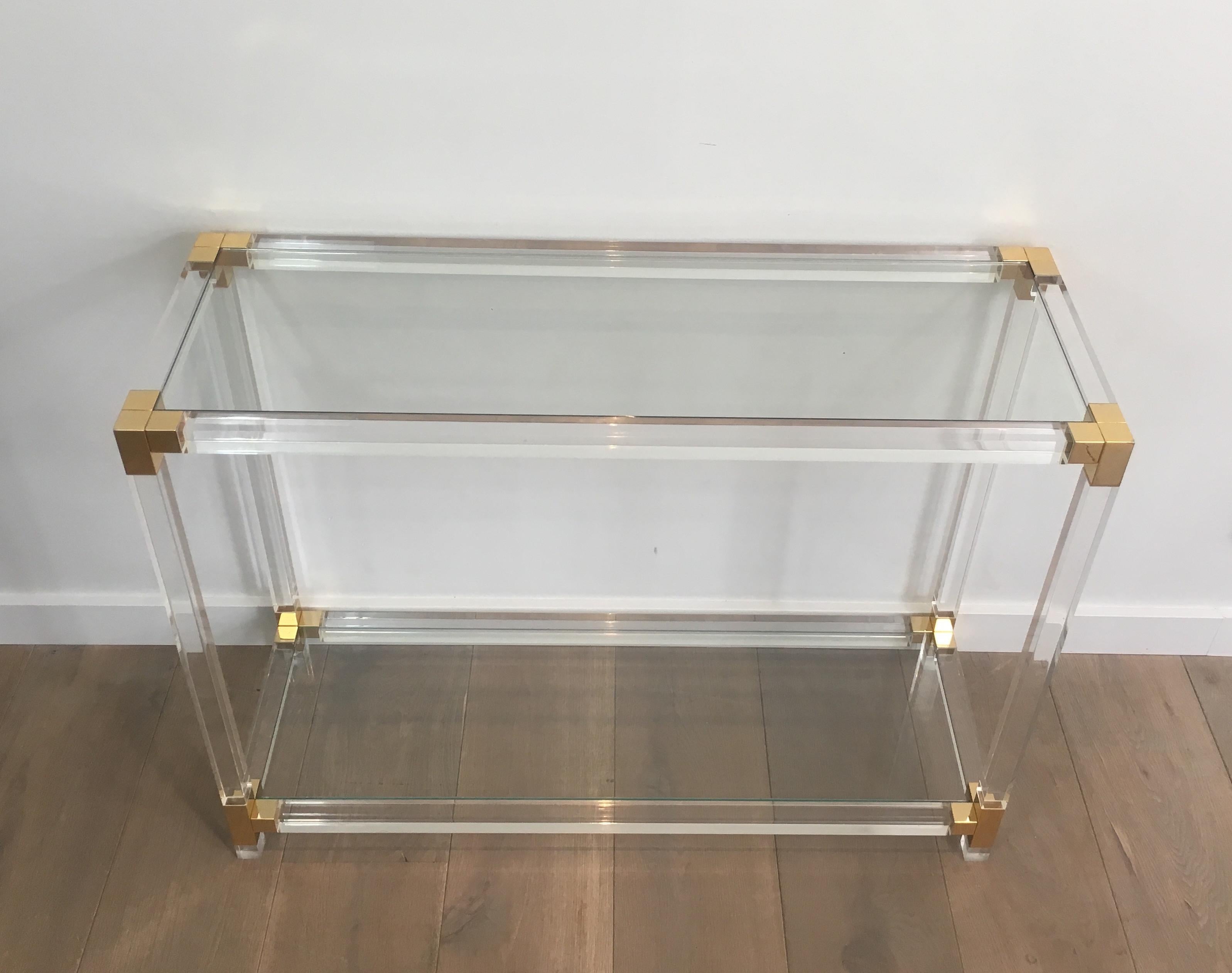 Lucite Console Table with Gold Gilt Corners, French, circa 1970 11