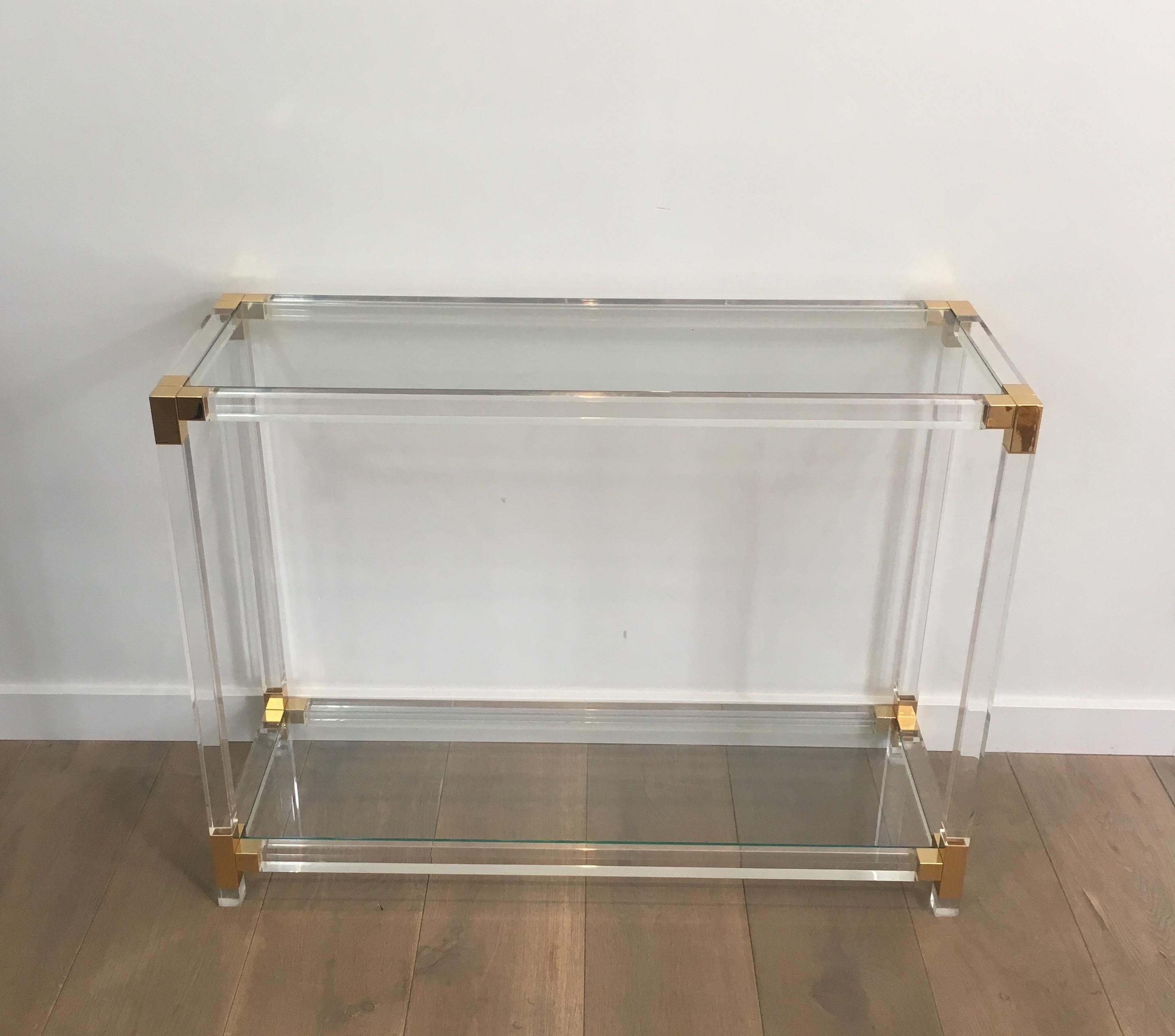 Lucite Console Table with Gold Gilt Corners, French, circa 1970 12