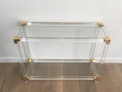 Lucite Console Table with Gold Gilt Corners, French, circa 1970