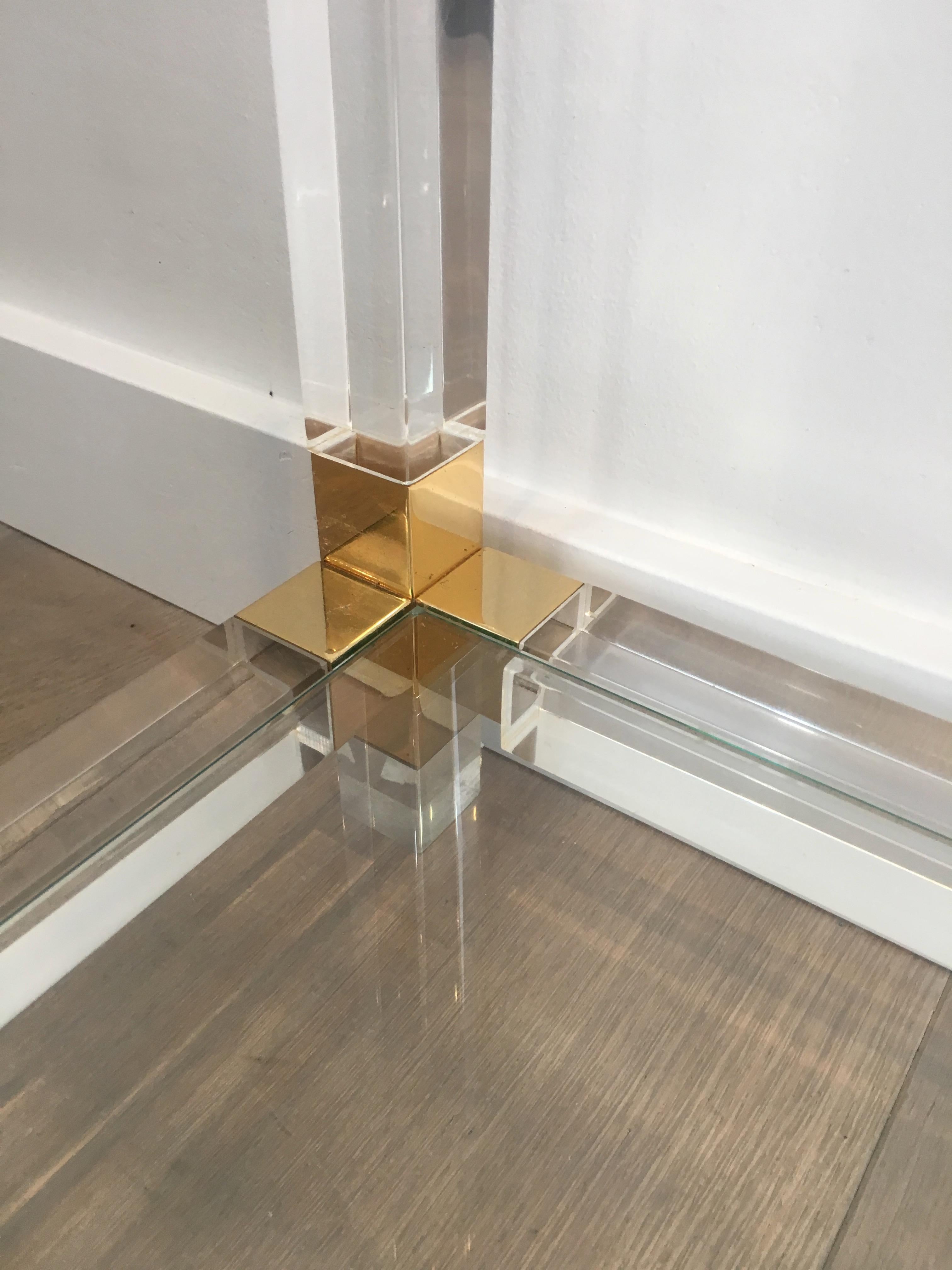 Lucite Console Table with Gold Gilt Corners, French, circa 1970 2