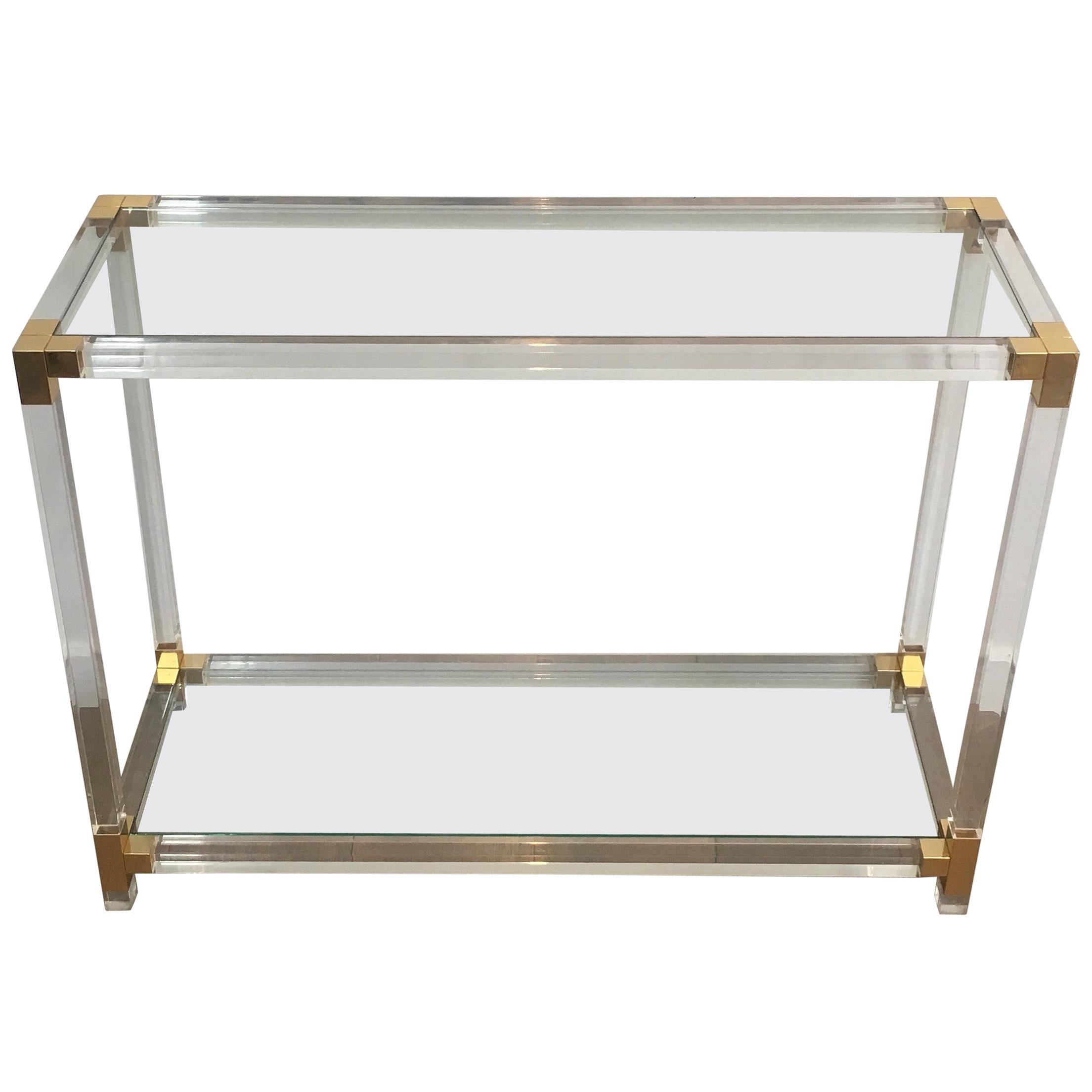 Lucite Console Table with Gold Gilt Corners, French, circa 1970