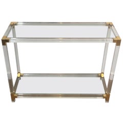 Lucite Console Table with Gold Gilt Corners, French, circa 1970