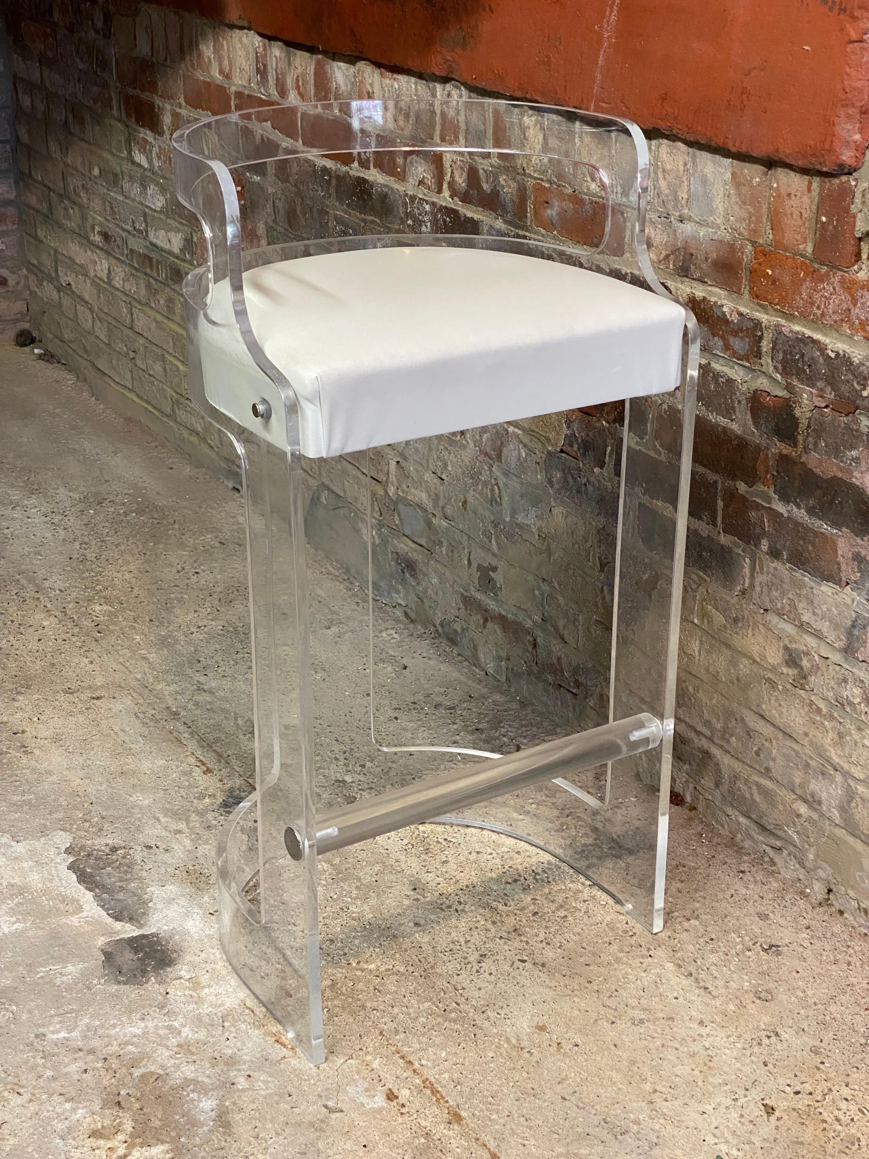 Upholstery Lucite Counter Stools for Hill Manufacturing Company, Set of Four For Sale
