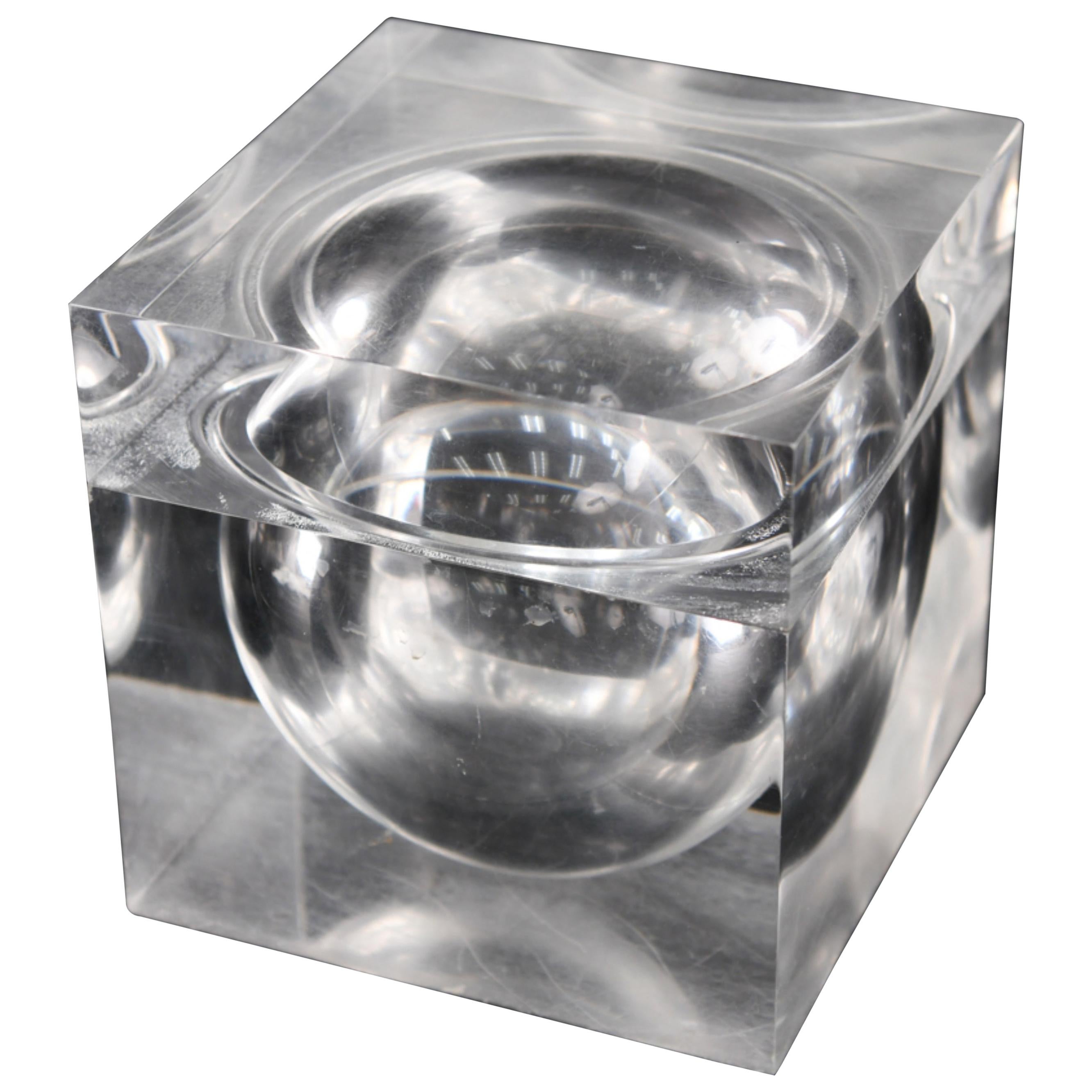 Lucite Cube Lidded Box or Ice Bucket For Sale