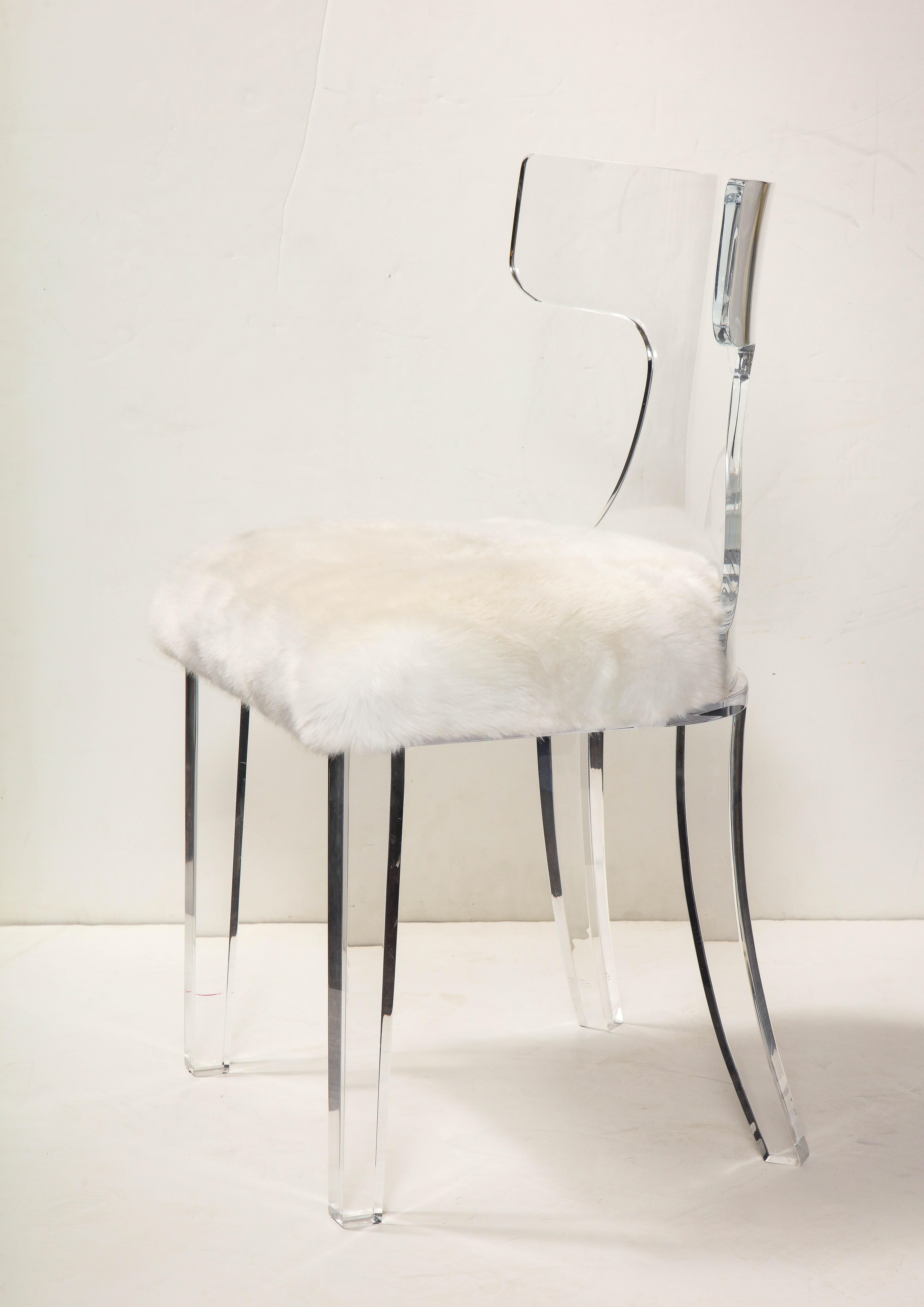 Modern Lucite Curved Back Chair with White Shearling Fur