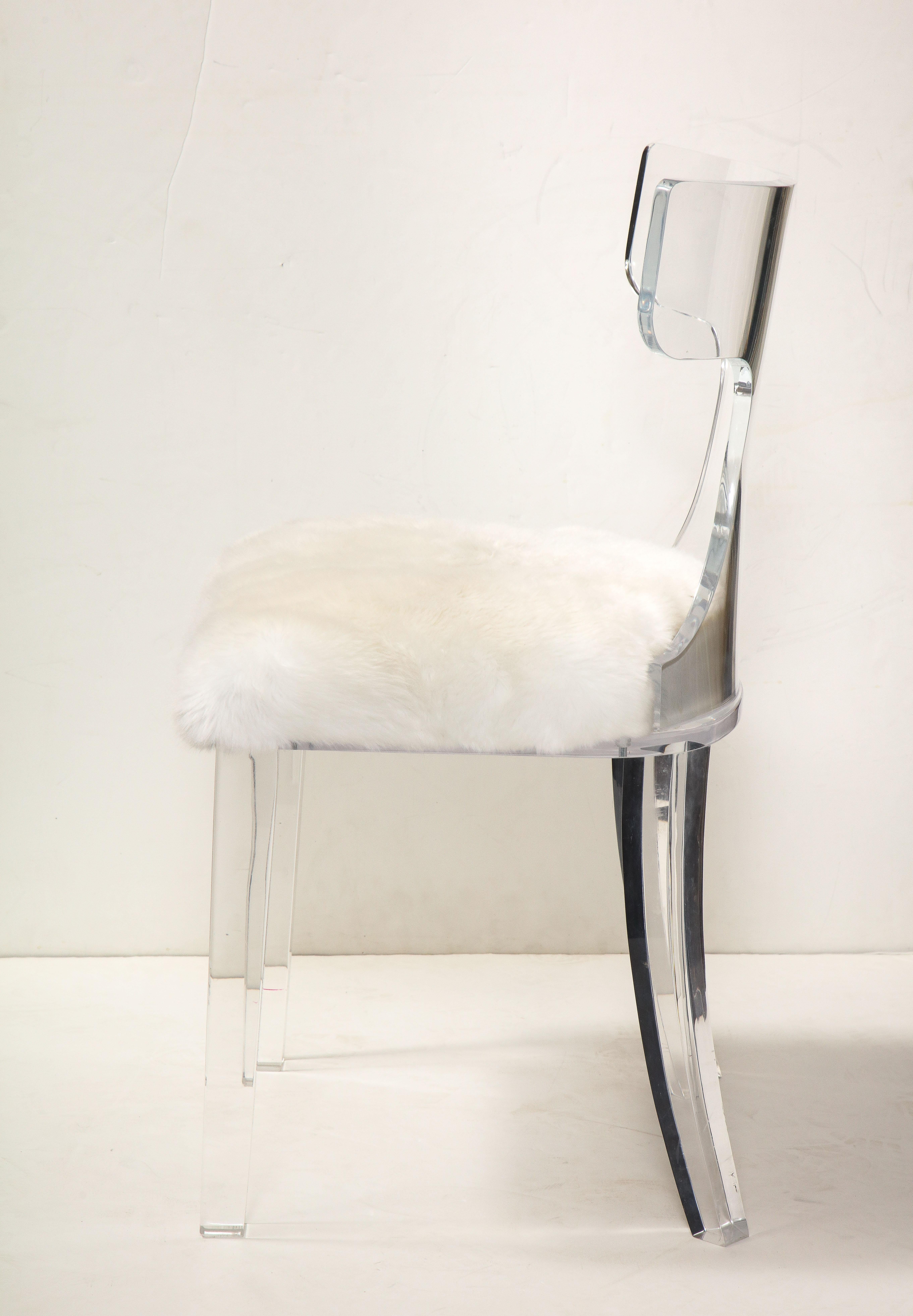 American Lucite Curved Back Chair with White Shearling Fur