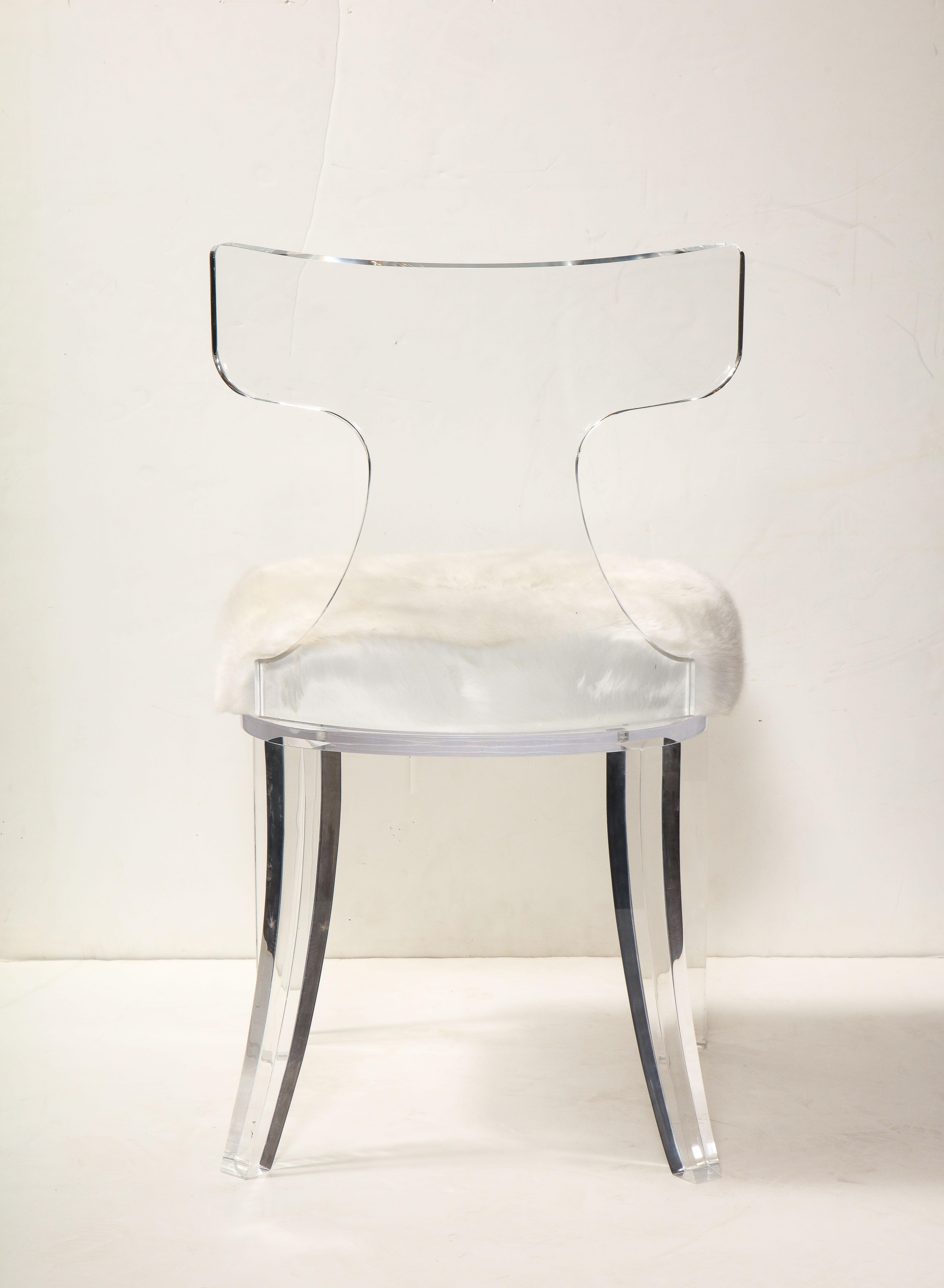Contemporary Lucite Curved Back Chair with White Shearling Fur