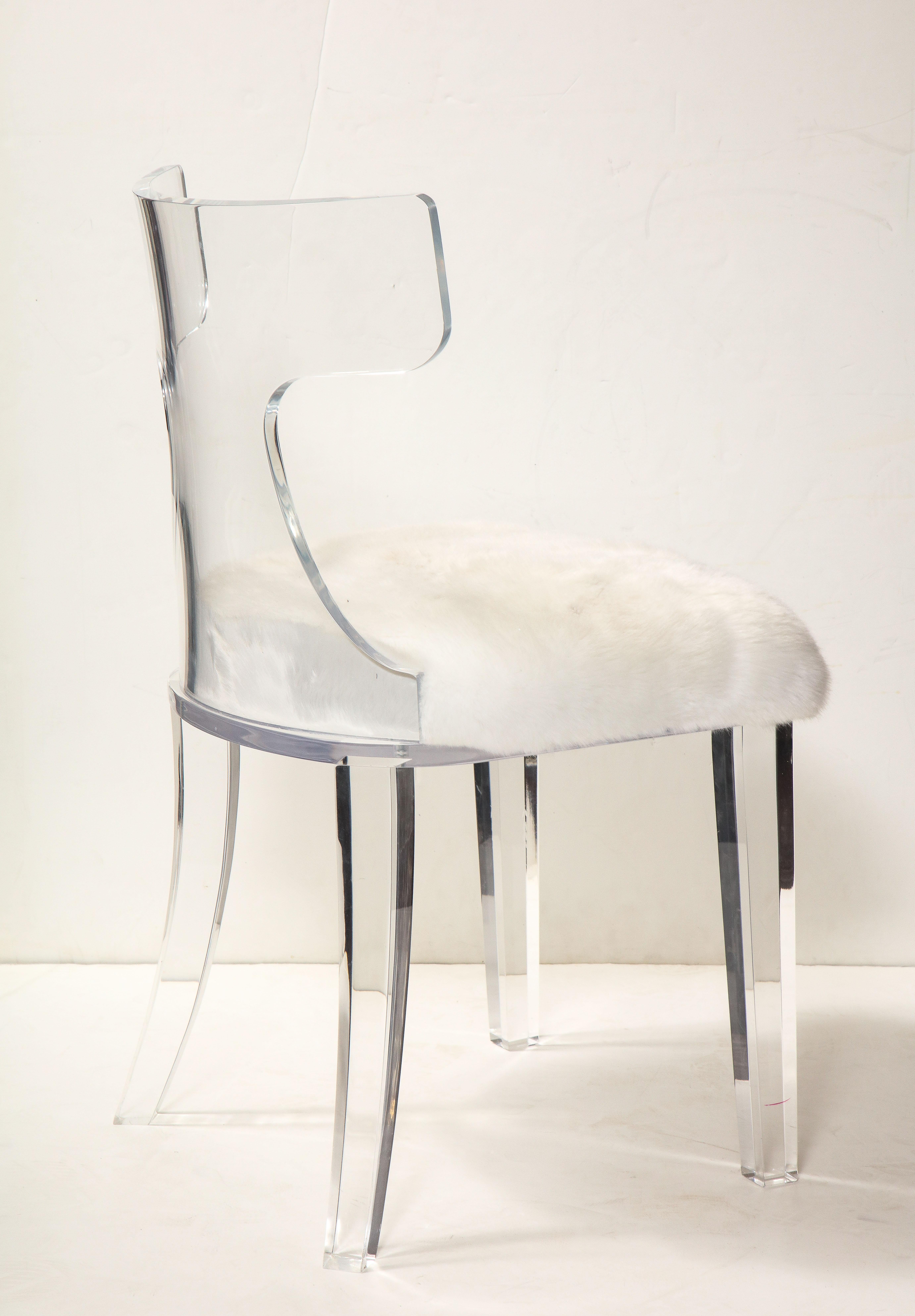 Lucite Curved Back Chair with White Shearling Fur 1