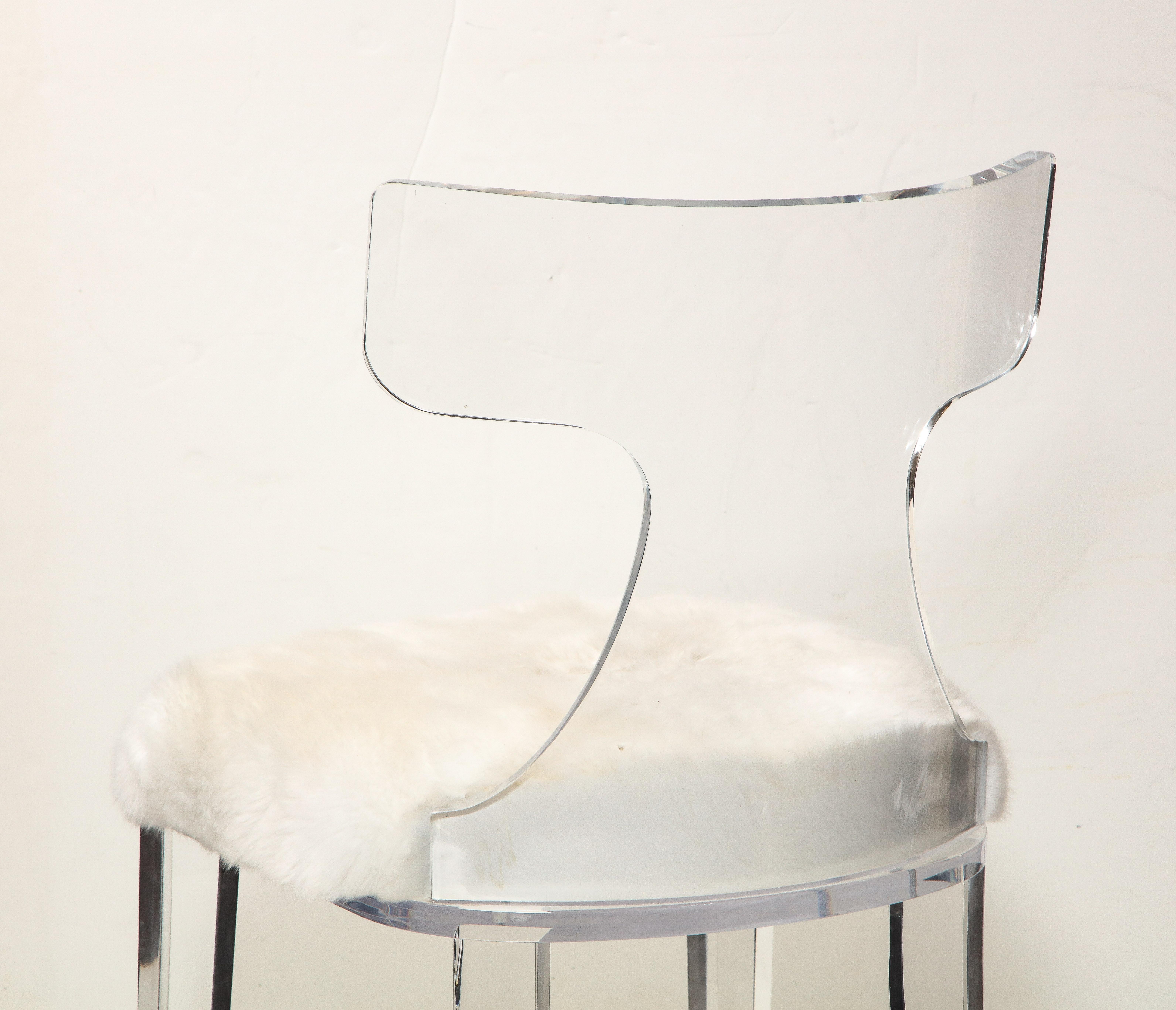 Lucite Curved Back Chair with White Shearling Fur 2