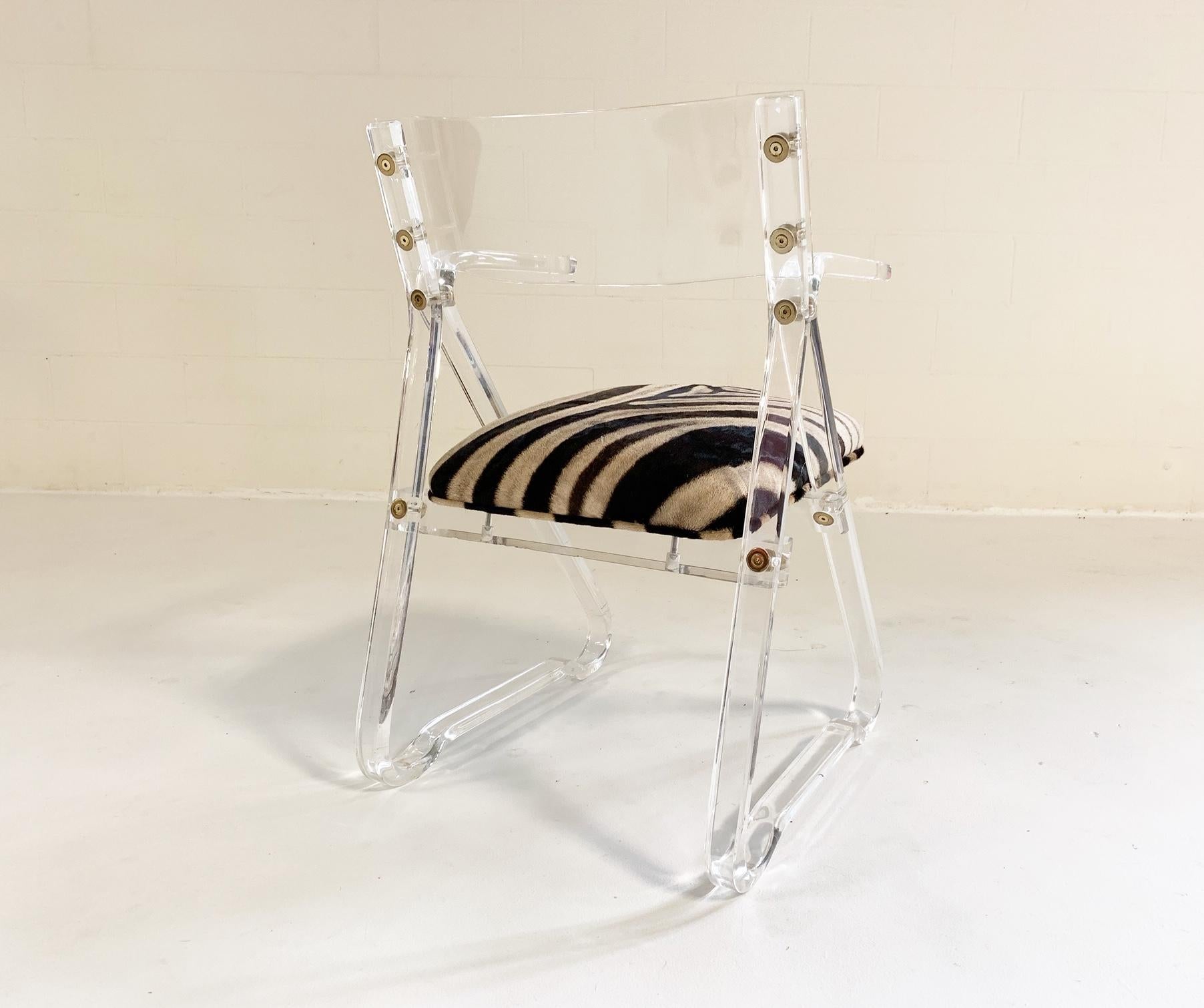 Modern Lucite Desk Chair in Zebra Hide