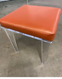 Lucite Side Chair with Neoclassical Legs in Hermes Orange Faux Leather
