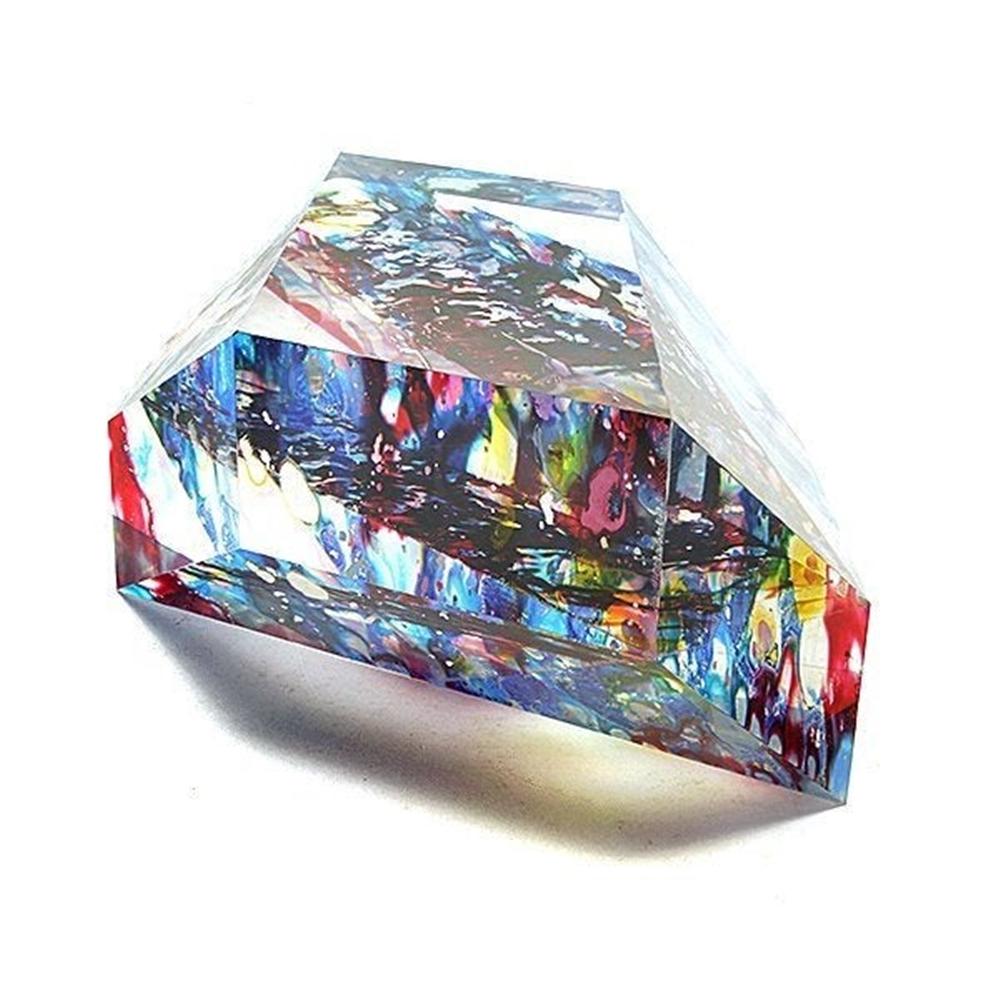Beautiful Lucite -Diamond- sculpture in Lucite displaying an array of colors.

The colors where infused when the Lucite was casted and the results are short of amazing.

Measurements: 

16.25 wide x 11 deep x 6 high (inches).