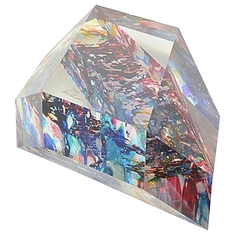 Lucite "Diamond" Sculpture with Infused Colors For Sale