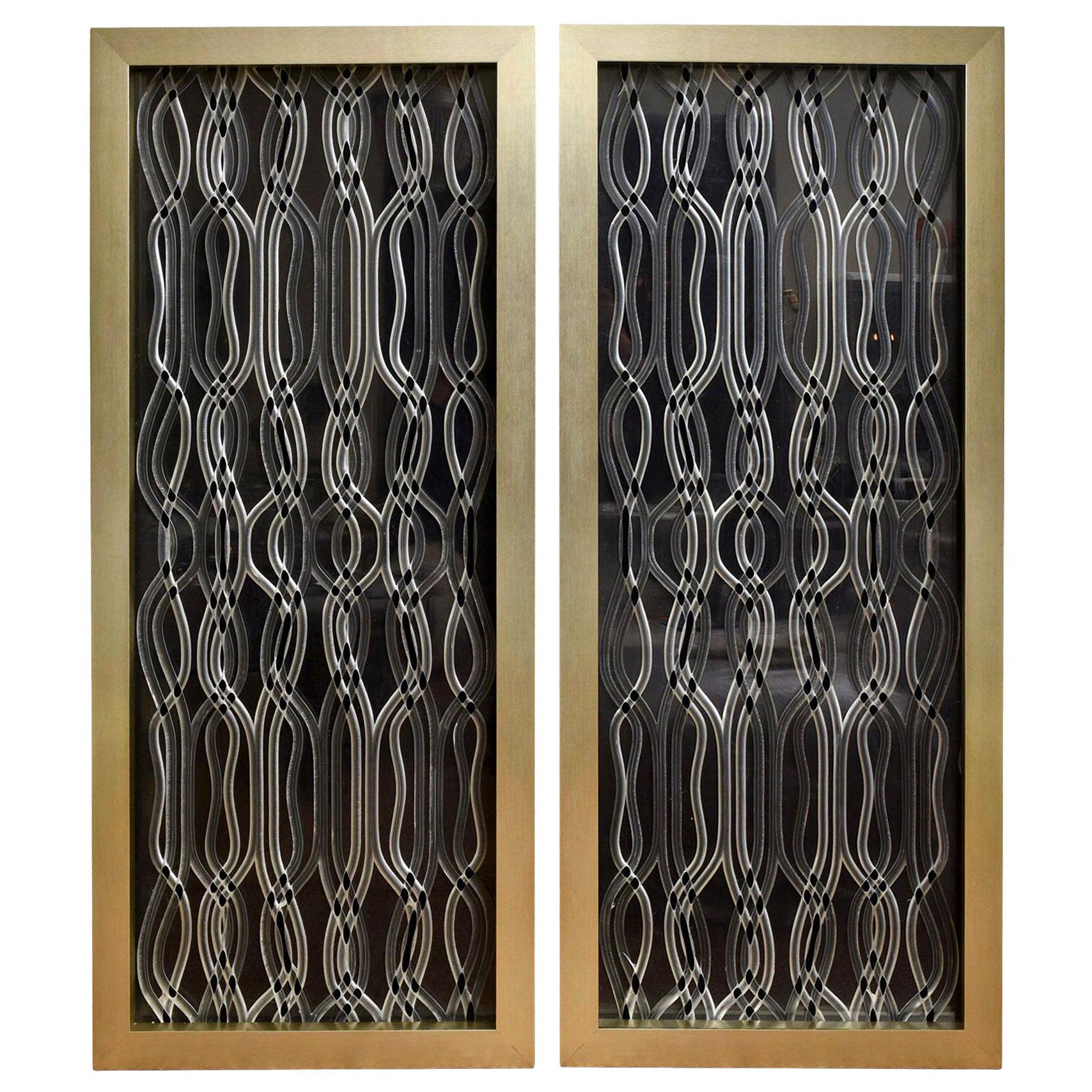 Lucite Dimensional Sculptural Panels Custom Framed Pair of Vintage
