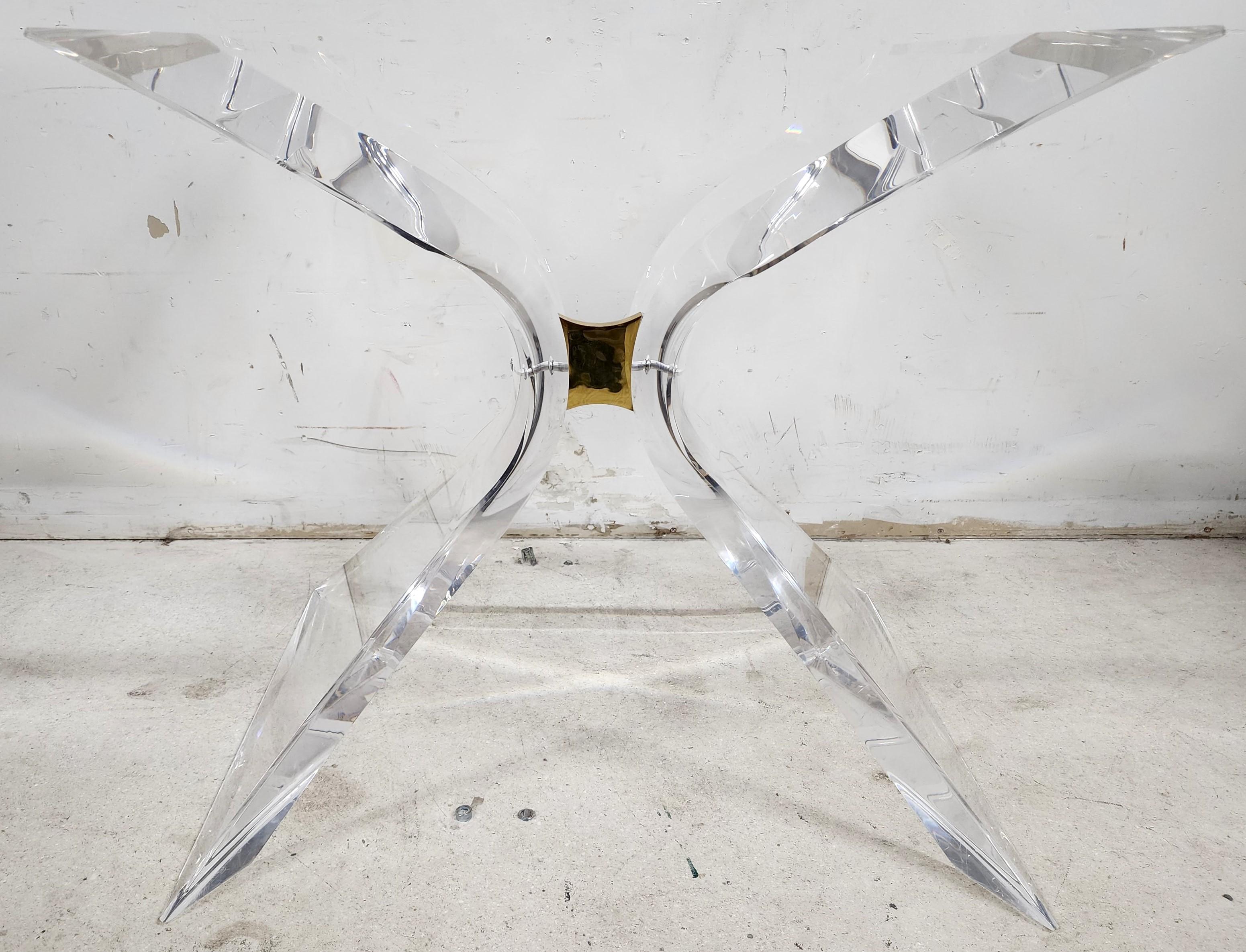 Mid-Century Modern Lucite Dining Table With Glass Signed by Lion In Frost For Sale