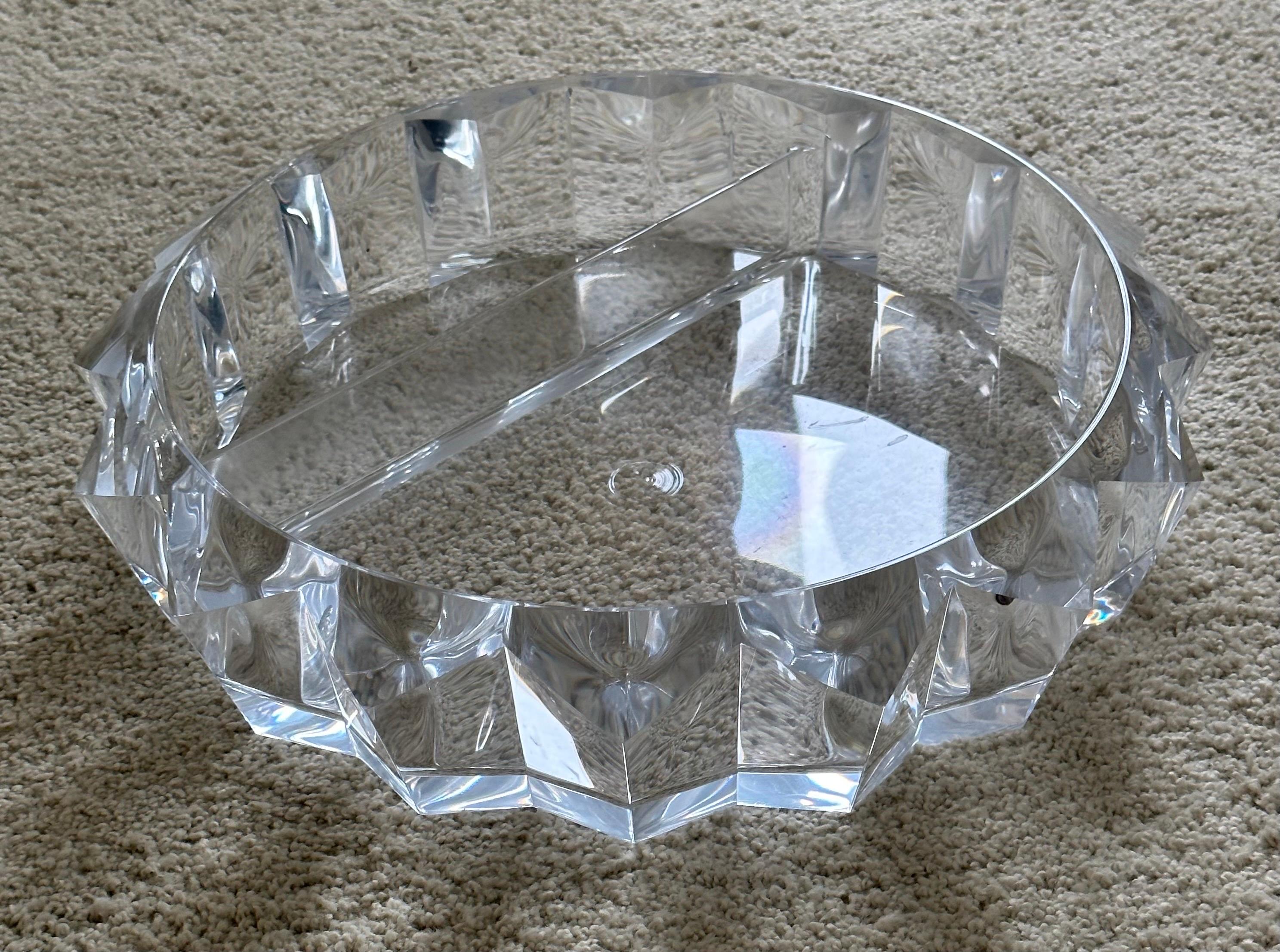 Mid-Century Modern Lucite Divided Chip & Dip Bowl For Sale