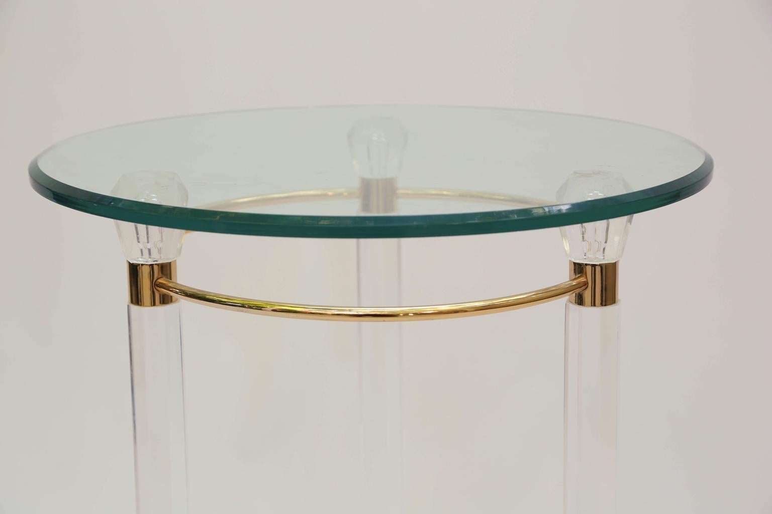 Hollywood Regency Lucite End Table Round Glass Top