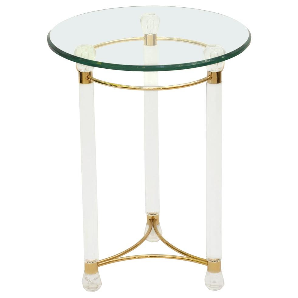 Lucite End Table Round Glass Top