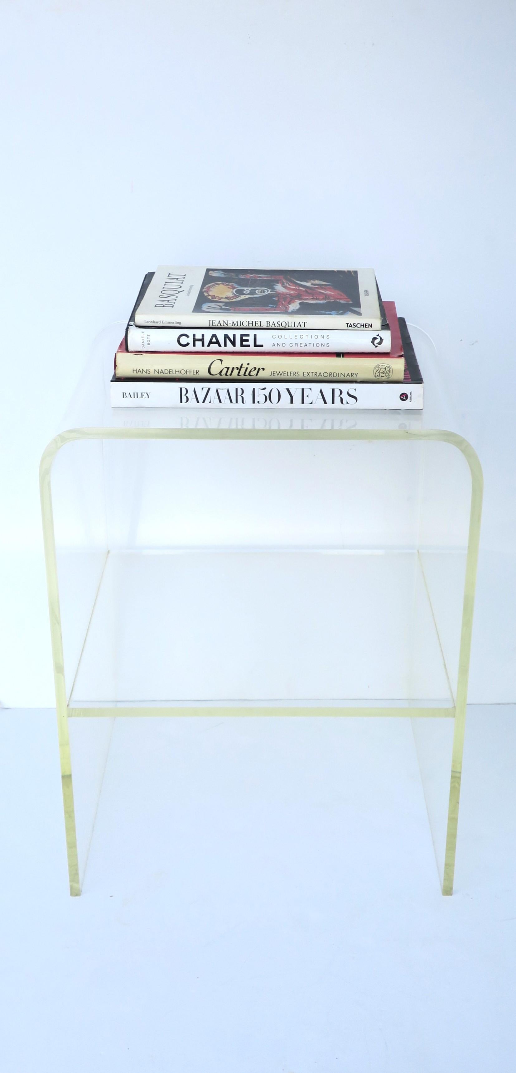 Modern Lucite End Table with Storage Shelf For Sale