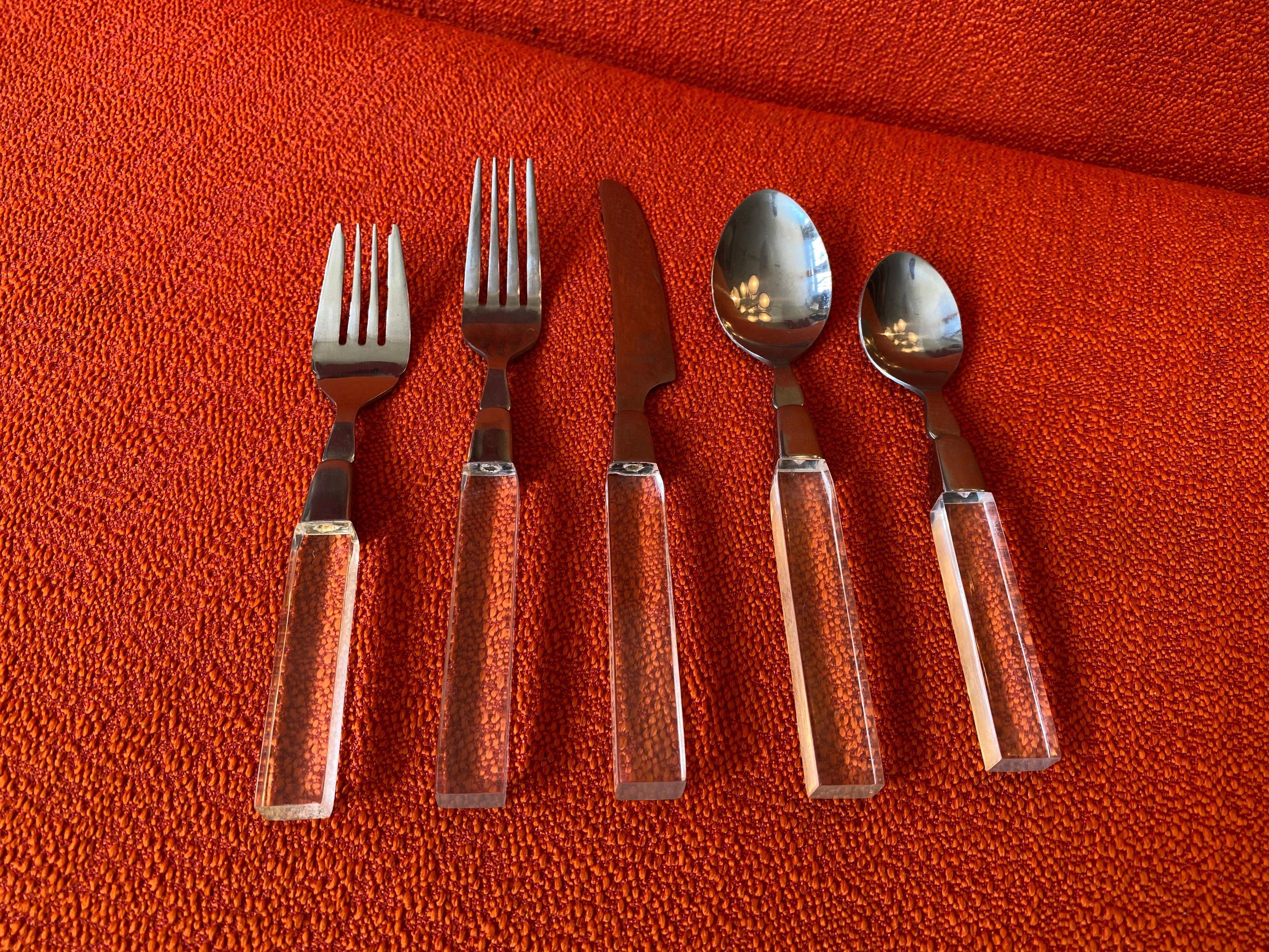 Stainless Steel Lucite Flatware Set/ Service for 8 Lifetime Cutlery