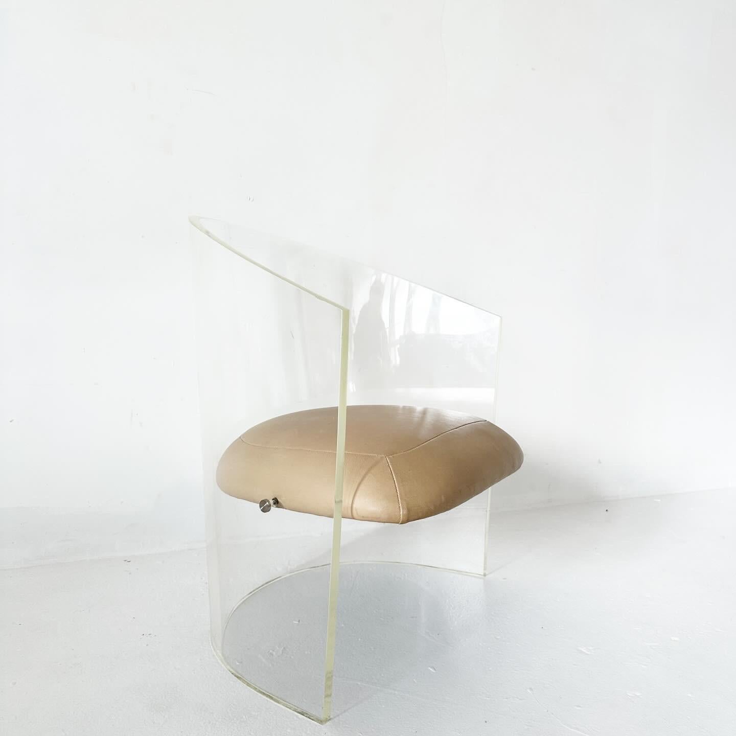 Leather lucite floating tub chair in manner of Vladimir Kagan For Sale