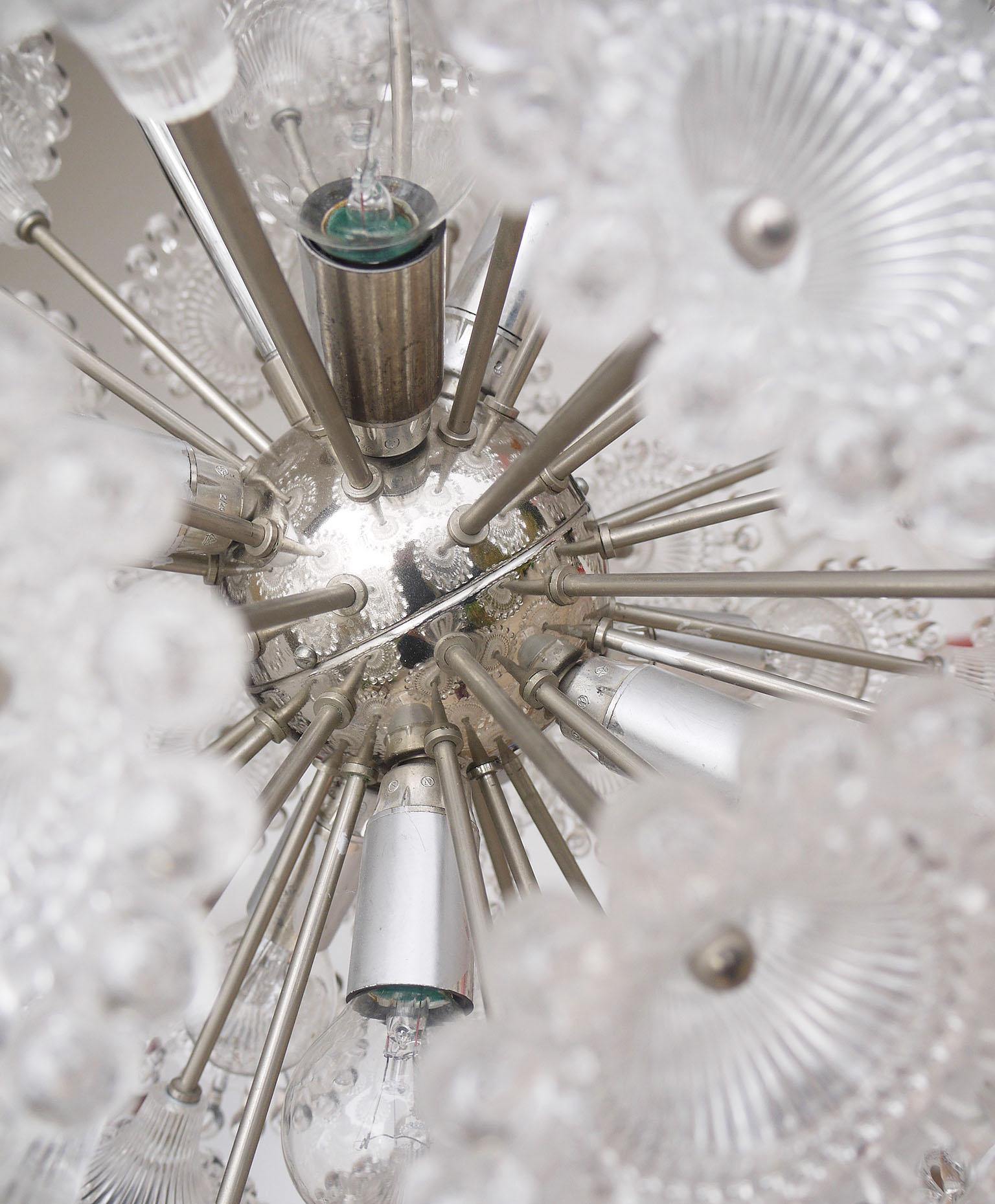Chrome Lucite Flowers Sputnik Chandelier Dandelion Clock, 1960s