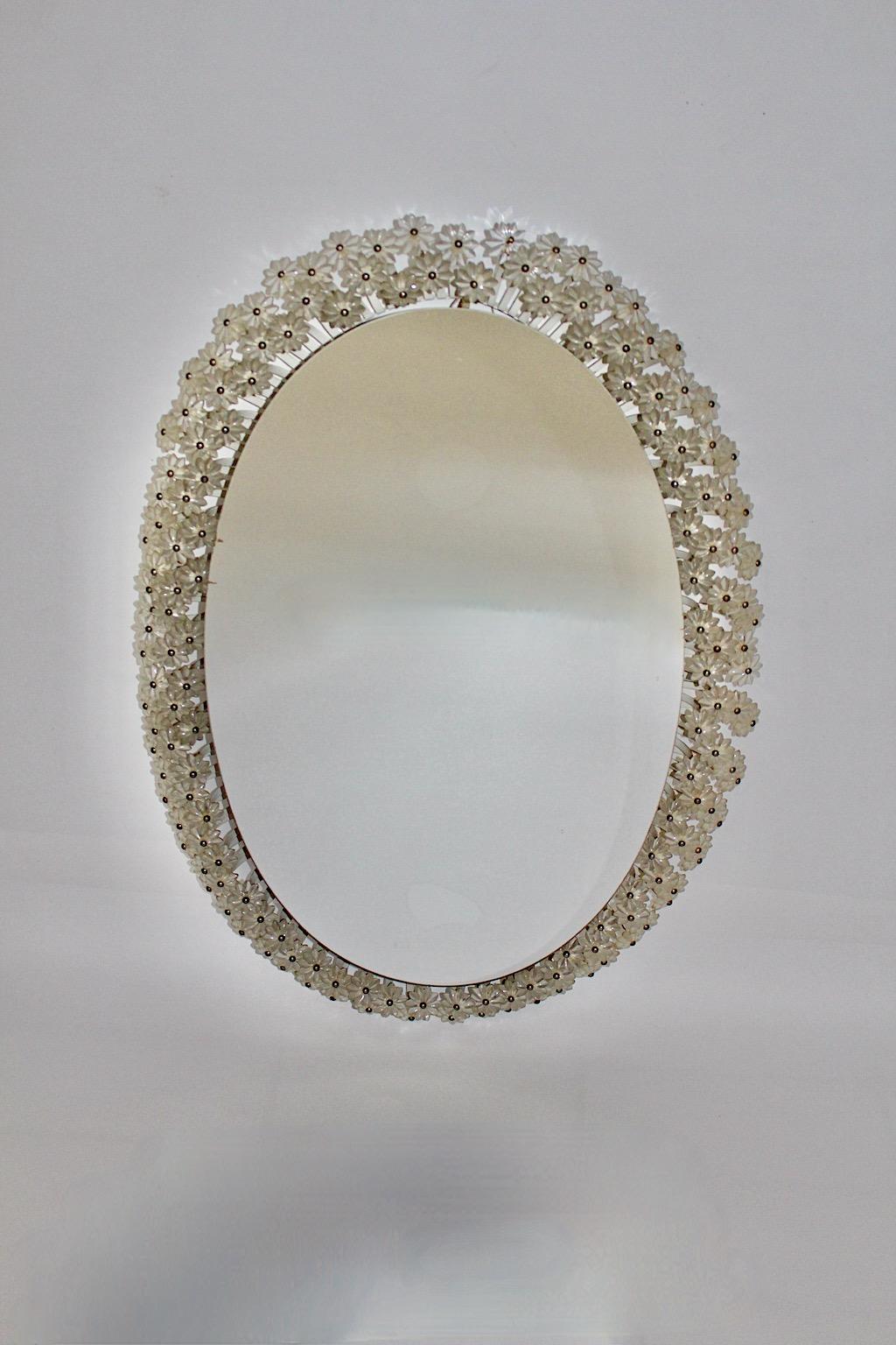 Metal Lucite Flowers Vintage Backlit Wall Mirror Mid-Century Modern Emil Stejnar 1950s For Sale