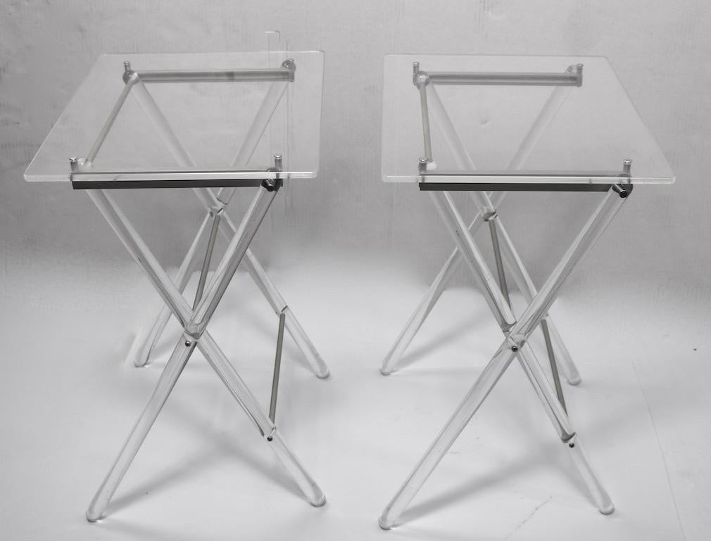 Mid-Century Modern Lucite Folding Tables with Lucite Stand