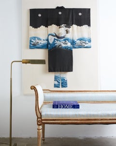 Lucite Framed Japanese Painted Kimono with Waves