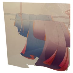 Lucite Framed Silkscreen of Hanging Kimonos Contemporary Art