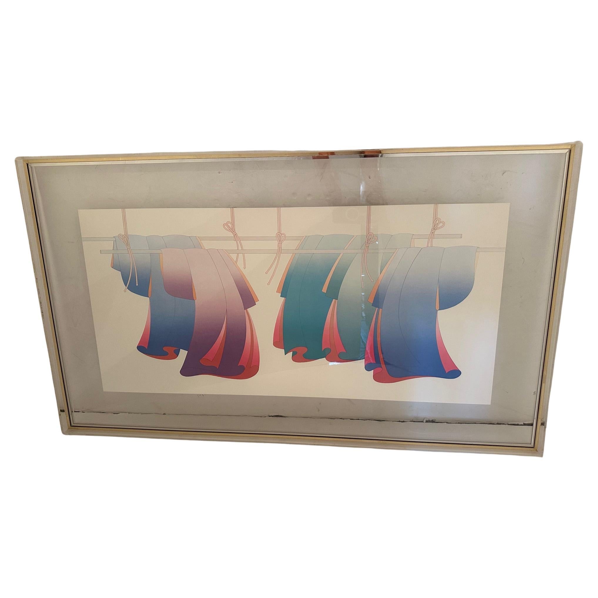 Lucite Framed Silkscreen of Hanging Kimonos Contemporary Art For Sale